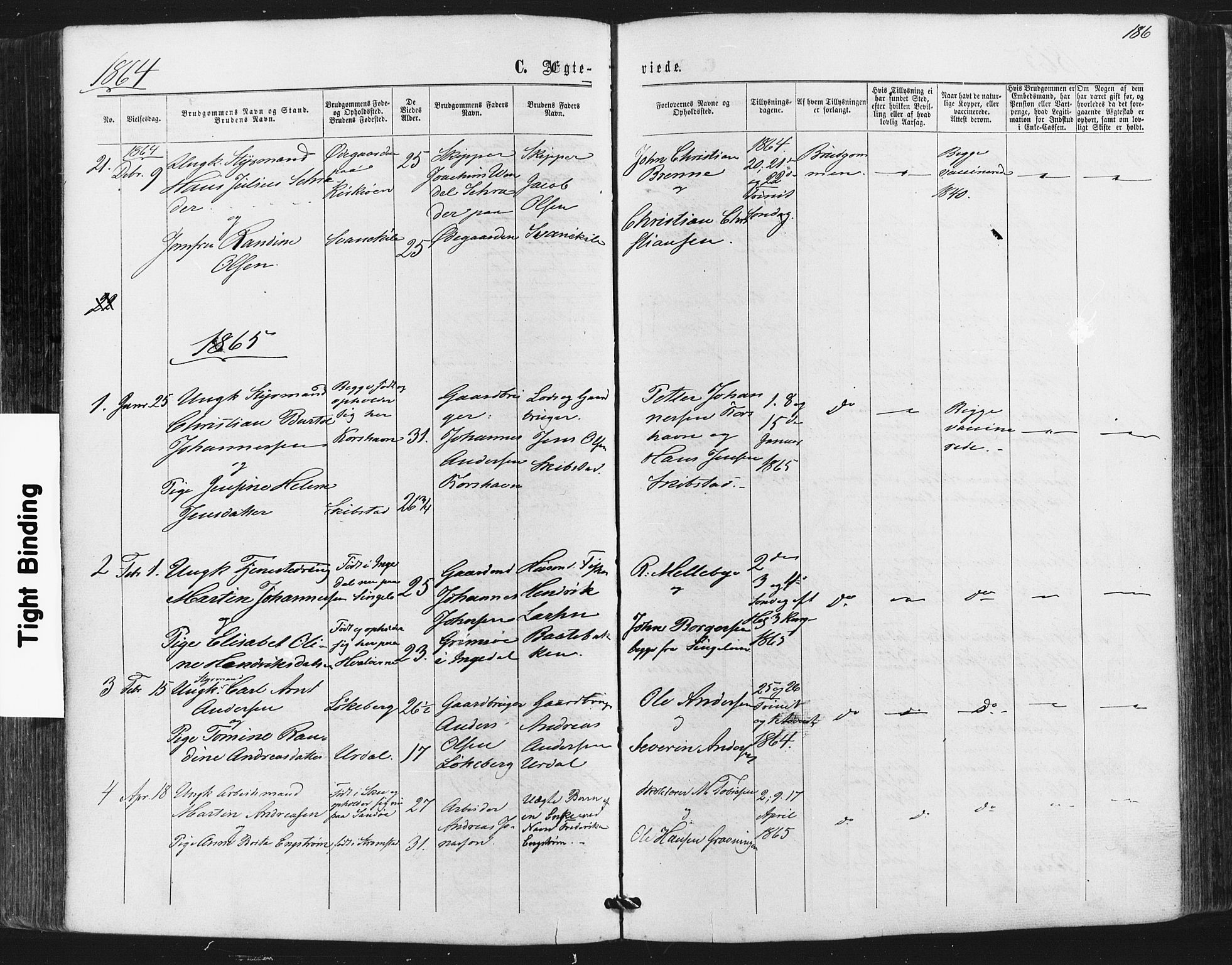 Hvaler prestekontor Kirkebøker, SAO/A-2001/F/Fa/L0007: Parish register (official) no. I 7, 1864-1878, p. 186