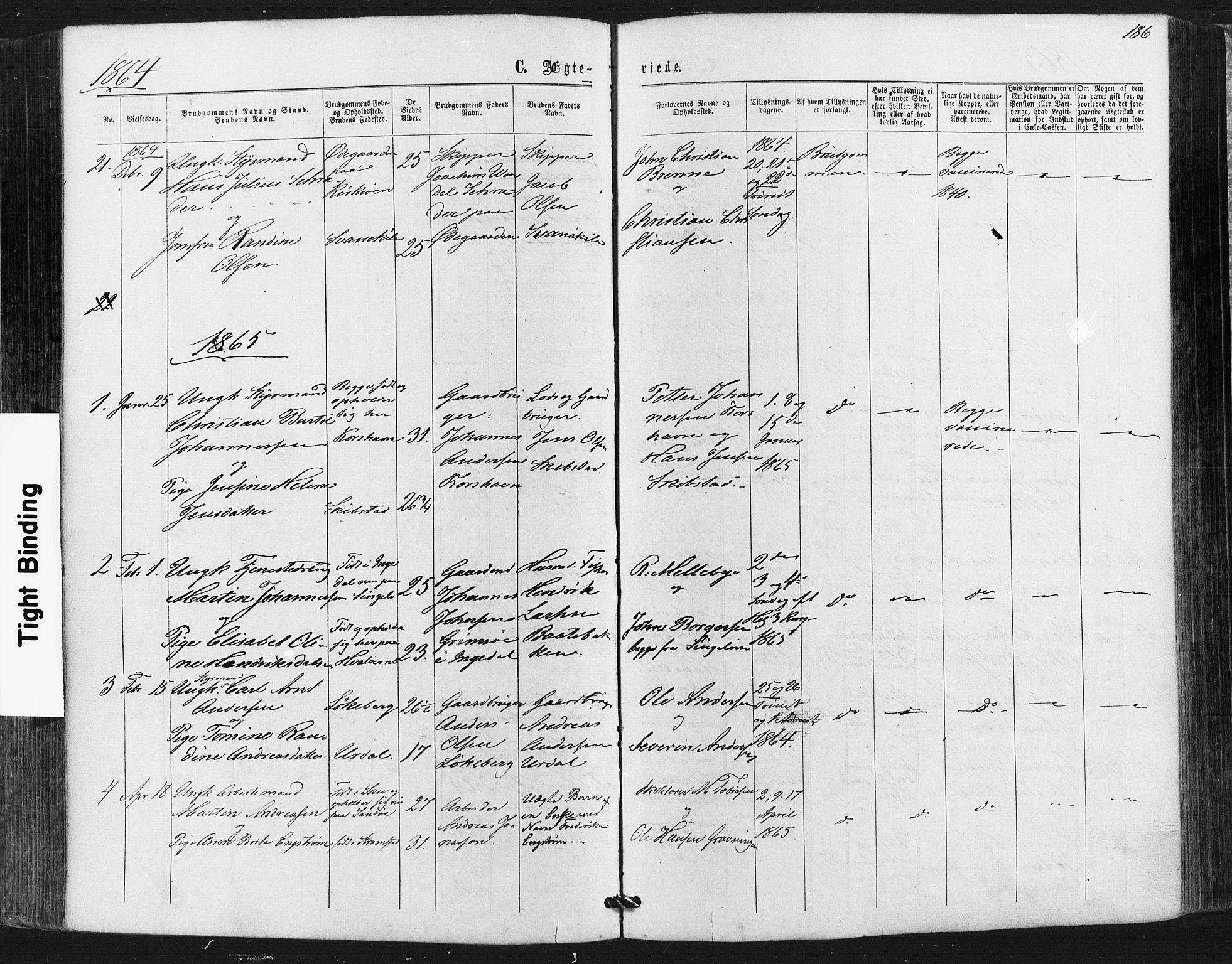 Hvaler prestekontor Kirkebøker, AV/SAO-A-2001/F/Fa/L0007: Parish register (official) no. I 7, 1864-1878, p. 186