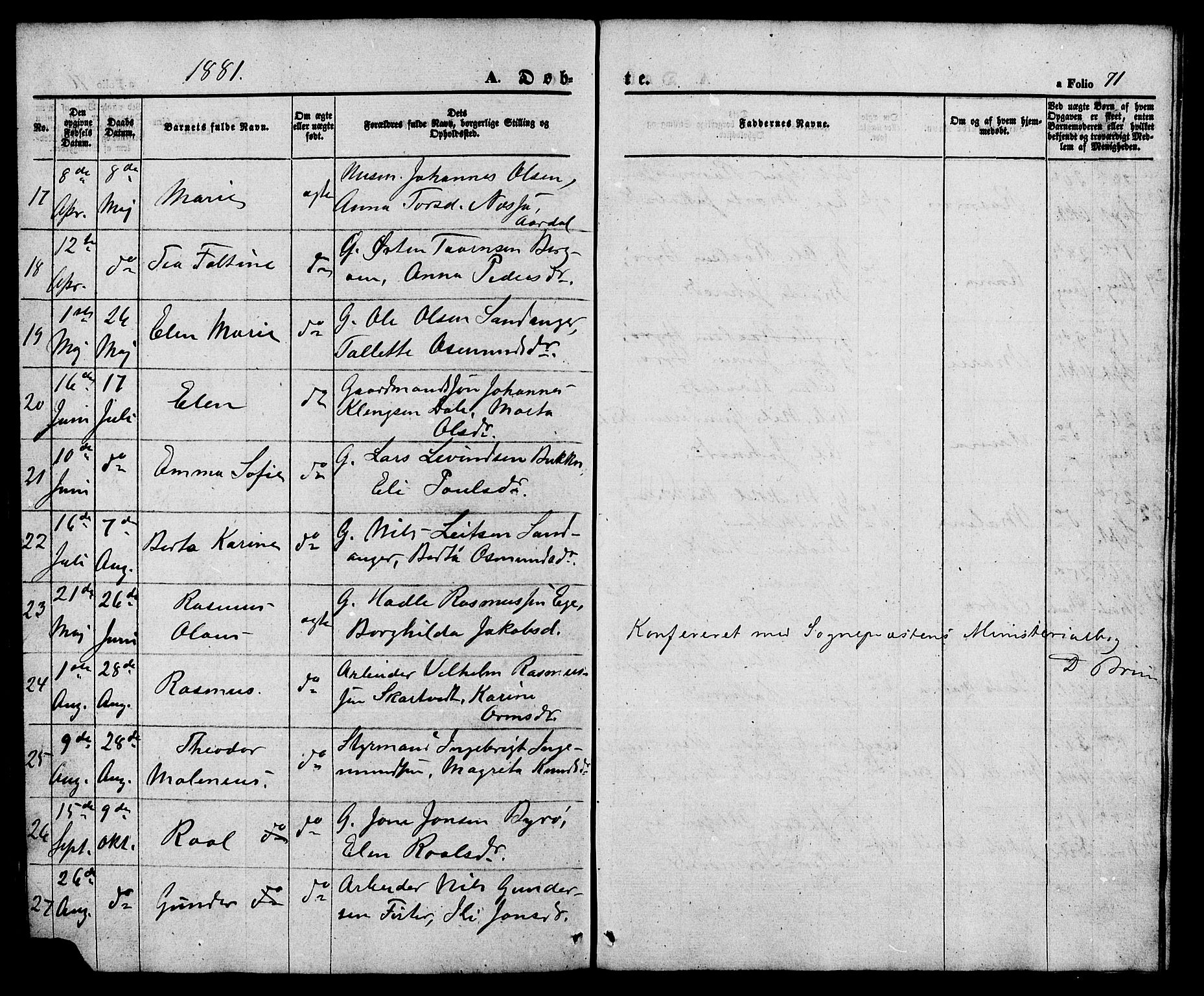 Hjelmeland sokneprestkontor, SAST/A-101843/01/V/L0005: Parish register (copy) no. B 5, 1853-1892, p. 71