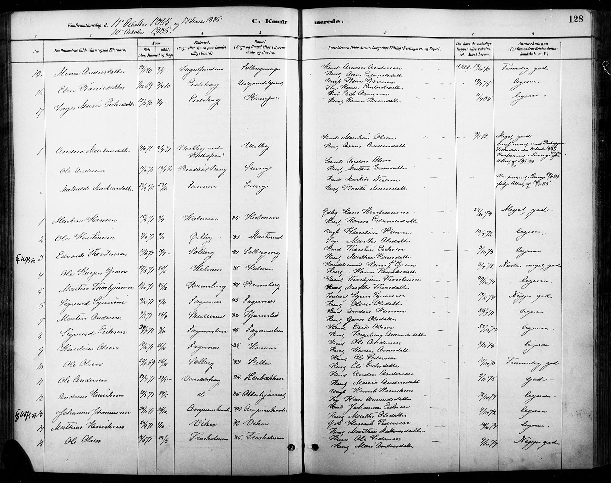 Vinger prestekontor, AV/SAH-PREST-024/H/Ha/Haa/L0015: Parish register (official) no. 15, 1881-1900, p. 128