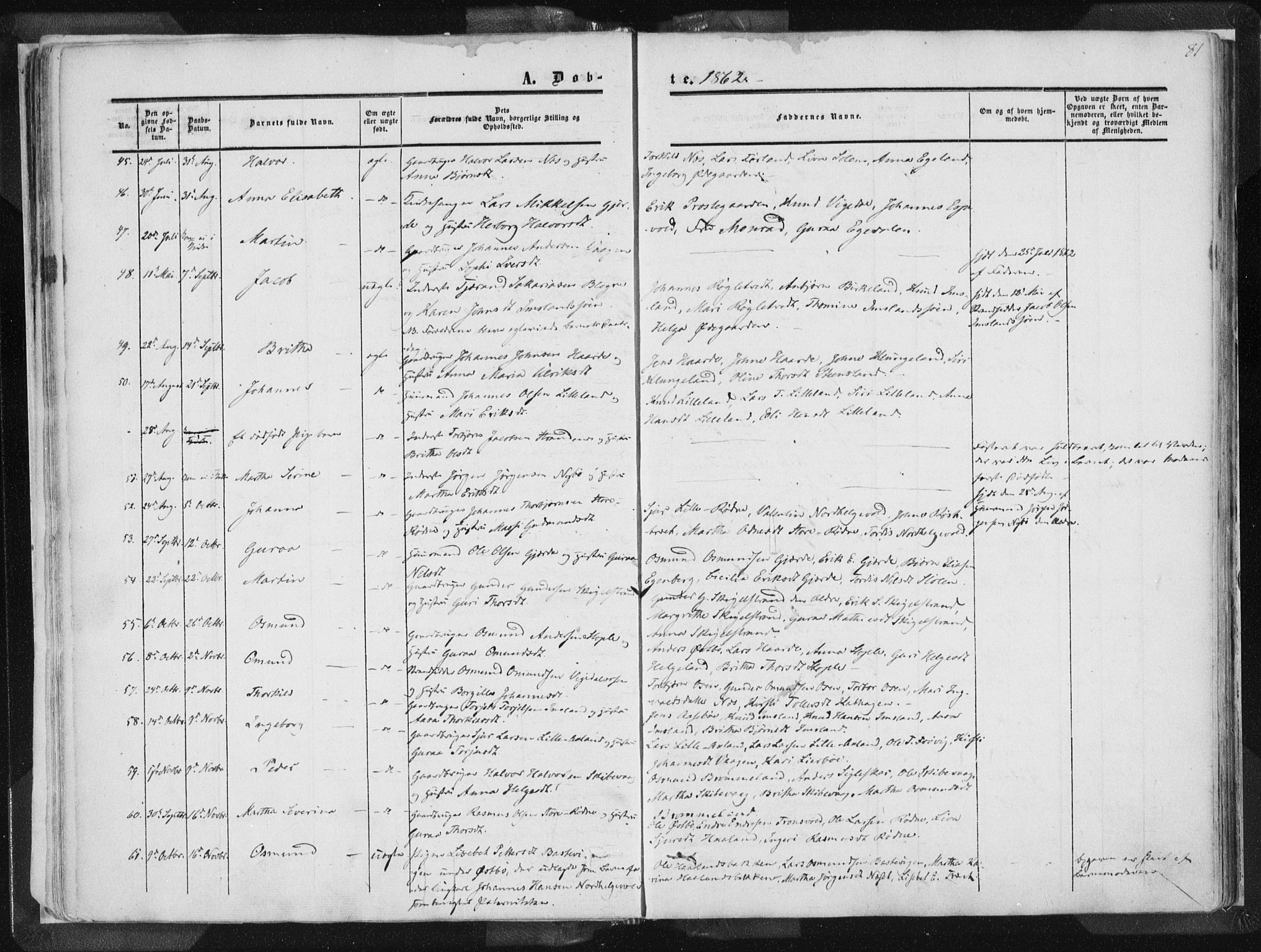 Vikedal sokneprestkontor, AV/SAST-A-101840/01/IV: Parish register (official) no. A 6.1, 1851-1867, p. 81