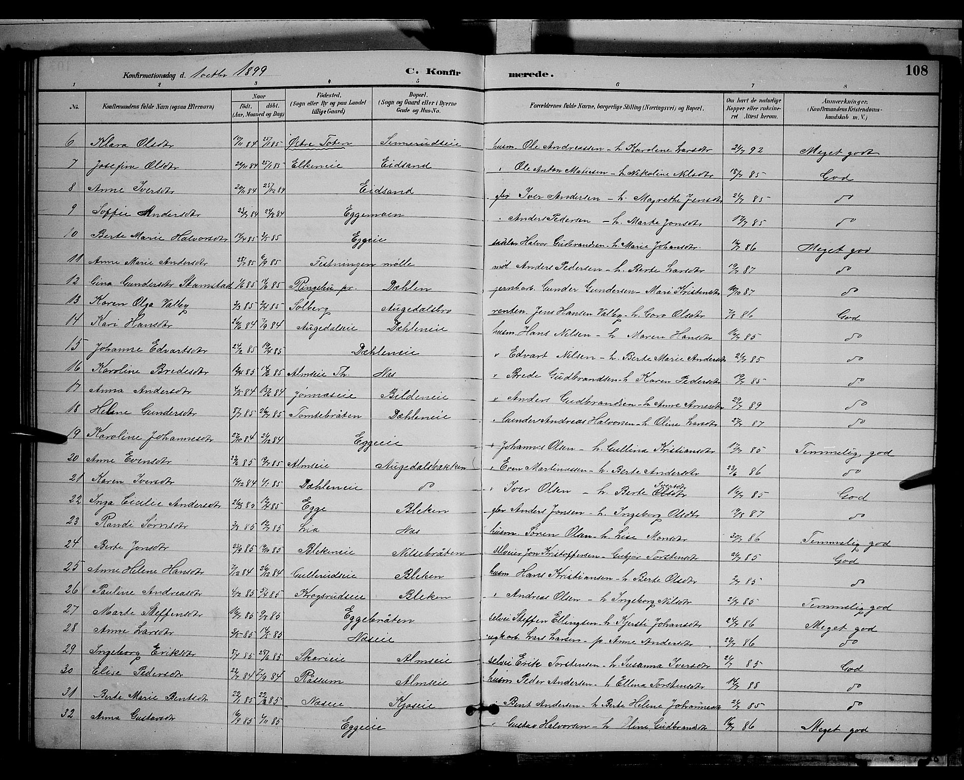 Gran prestekontor, AV/SAH-PREST-112/H/Ha/Hab/L0004: Parish register (copy) no. 4, 1890-1899, p. 108