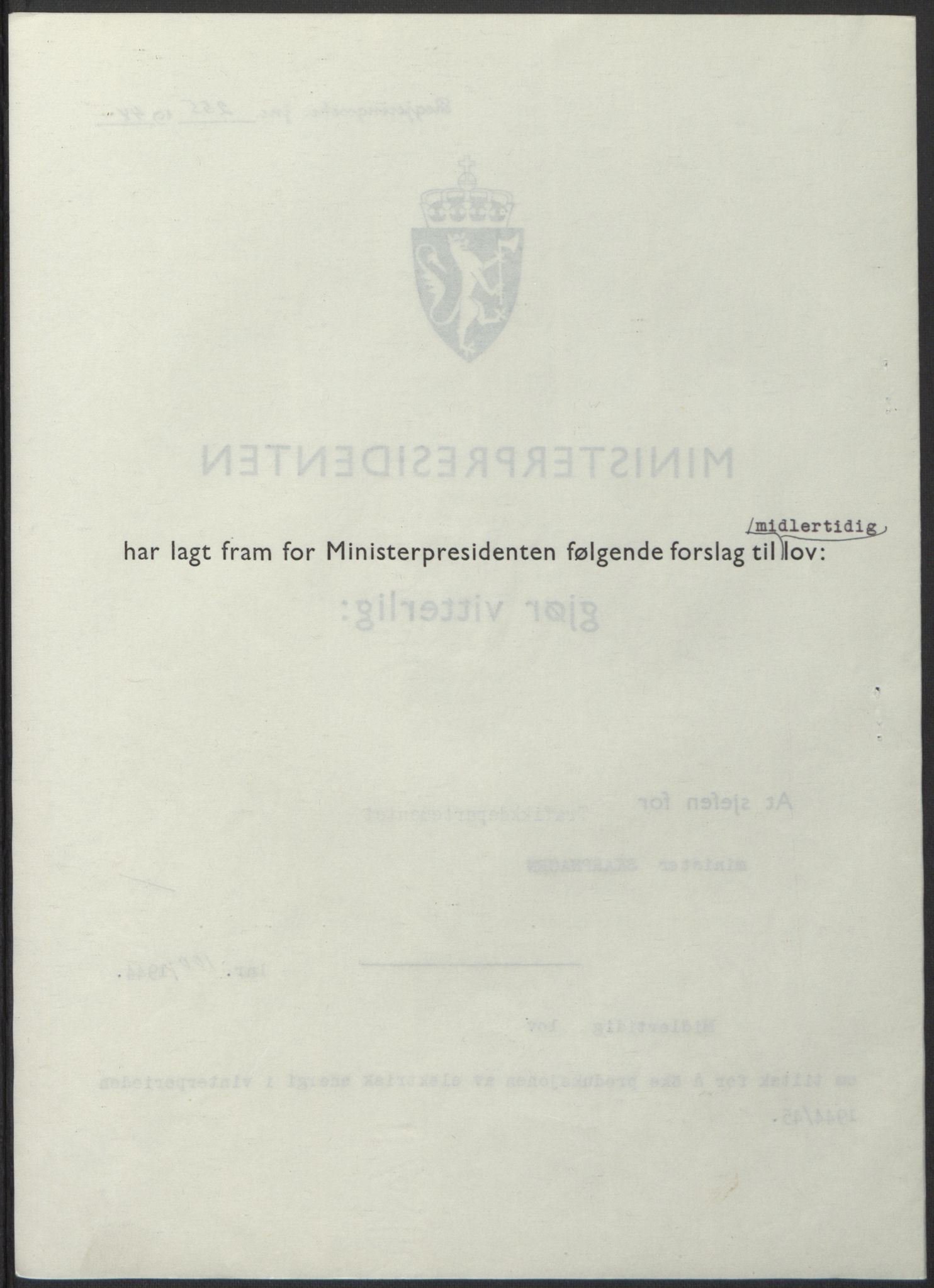 NS-administrasjonen 1940-1945 (Statsrådsekretariatet, de kommisariske statsråder mm), AV/RA-S-4279/D/Db/L0100: Lover, 1944, p. 477