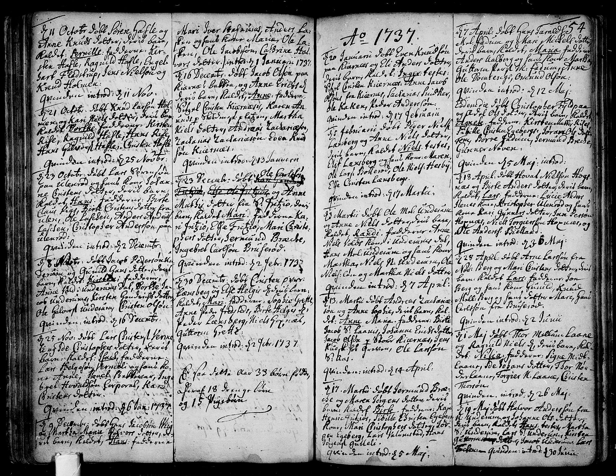 Sem kirkebøker, AV/SAKO-A-5/F/Fa/L0001: Parish register (official) no. I 1, 1702-1763, p. 54