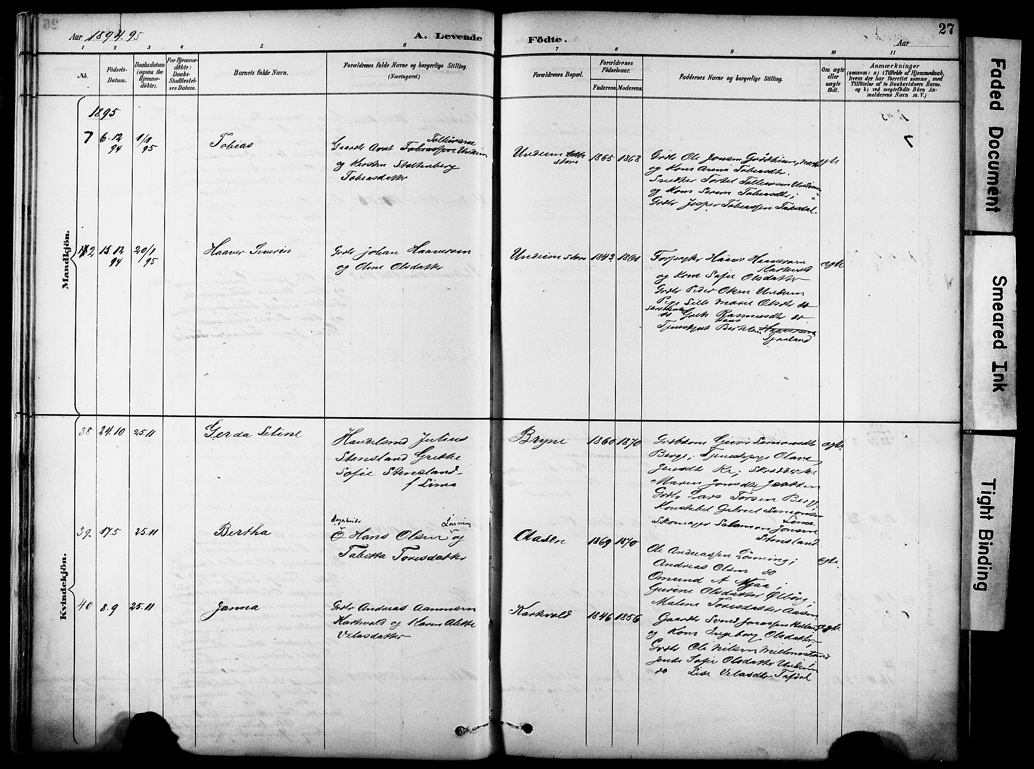 Lye sokneprestkontor, SAST/A-101794/001/30BA/L0011: Parish register (official) no. A 9, 1893-1903, p. 27