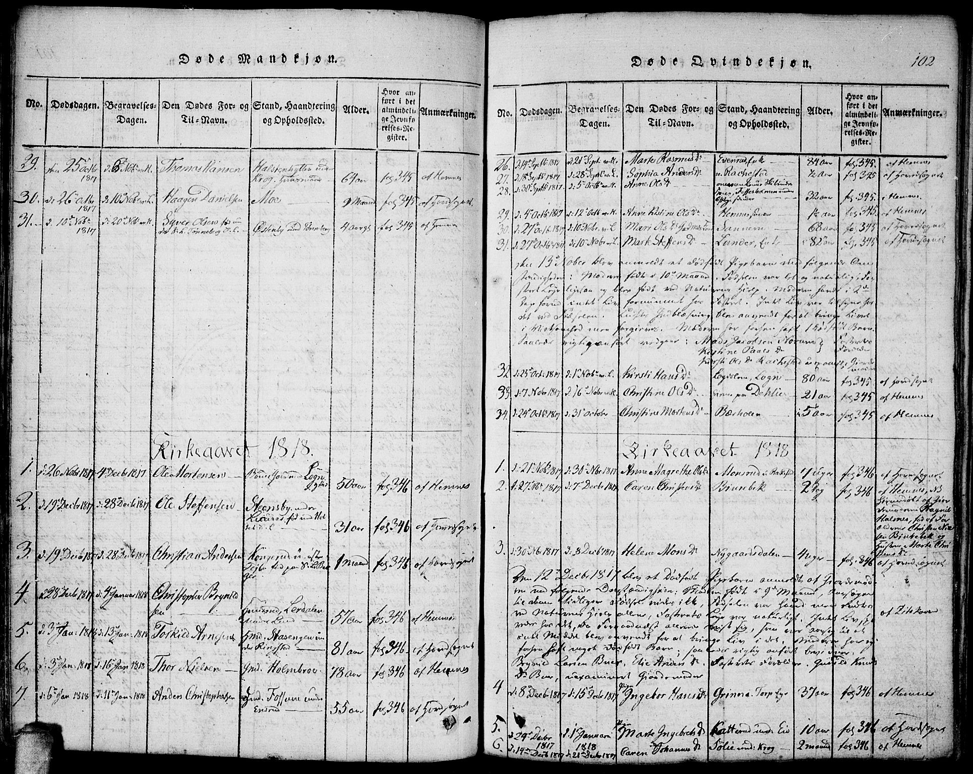 Høland prestekontor Kirkebøker, AV/SAO-A-10346a/F/Fa/L0007: Parish register (official) no. I 7, 1814-1827, p. 102