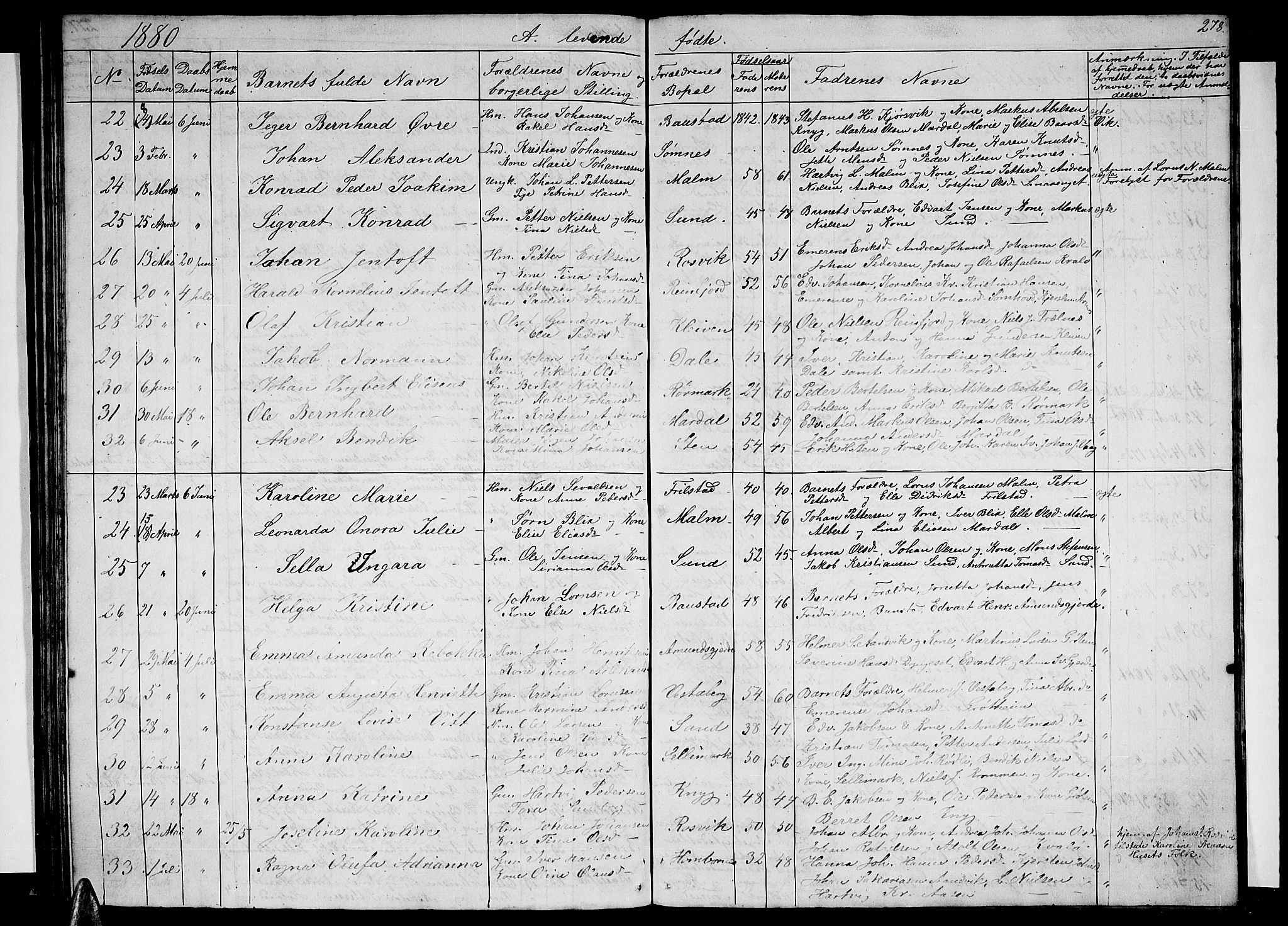 Ministerialprotokoller, klokkerbøker og fødselsregistre - Nordland, AV/SAT-A-1459/812/L0187: Parish register (copy) no. 812C05, 1850-1883, p. 278