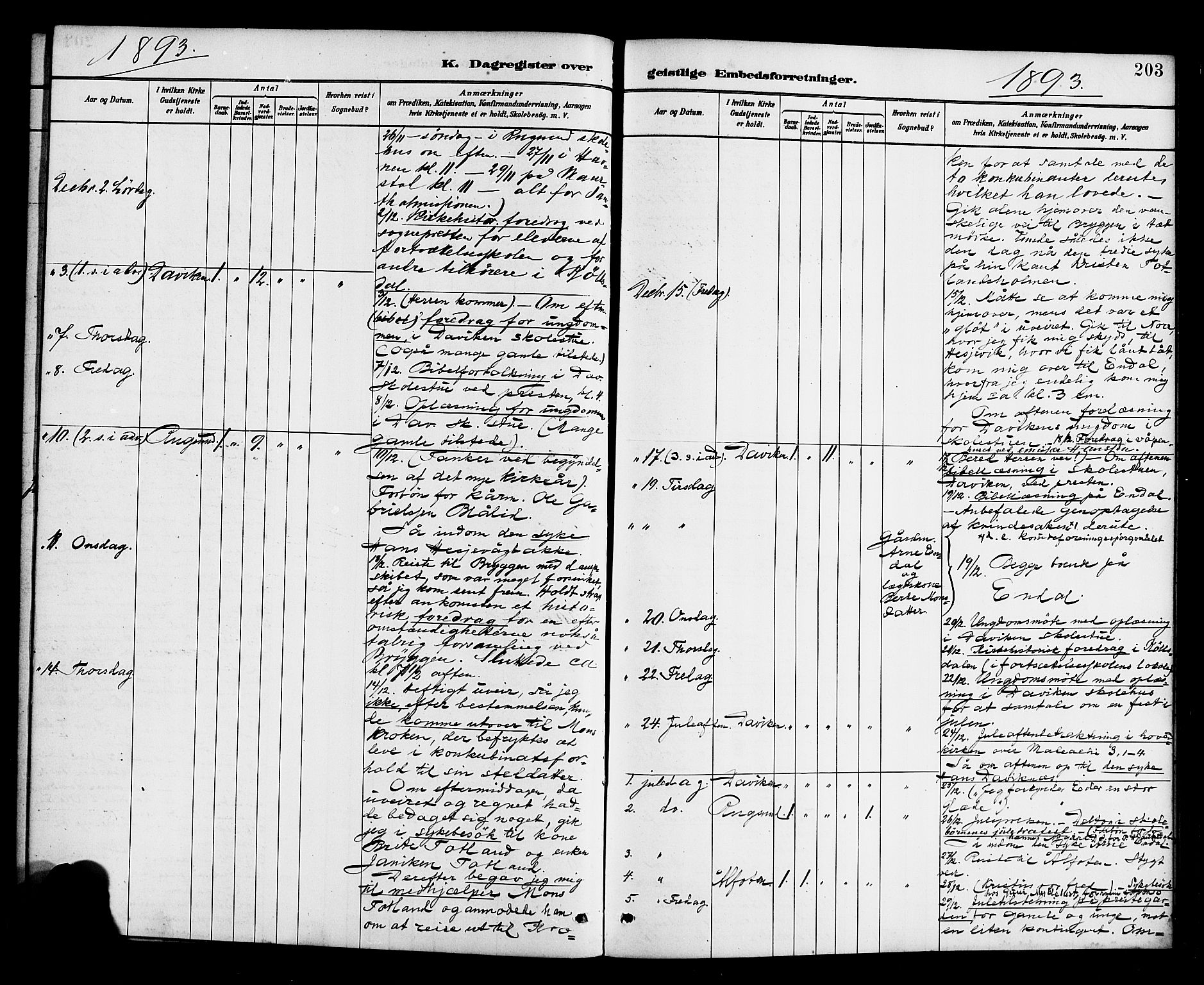 Davik sokneprestembete, AV/SAB-A-79701/H/Haa/Haab/L0001: Parish register (official) no. B 1, 1882-1900, p. 203