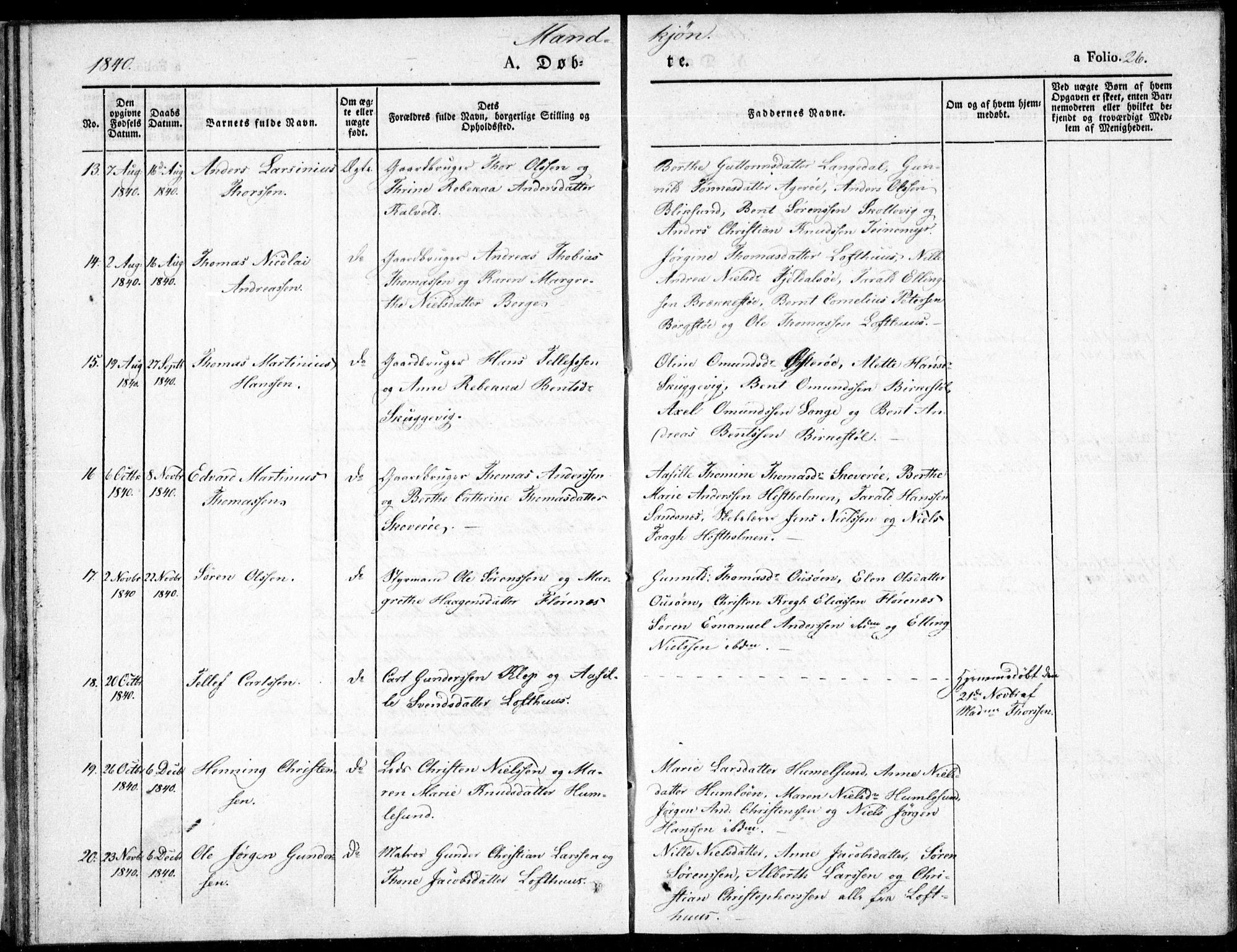 Vestre Moland sokneprestkontor, AV/SAK-1111-0046/F/Fb/Fbb/L0002: Parish register (copy) no. B 2, 1836-1851, p. 26