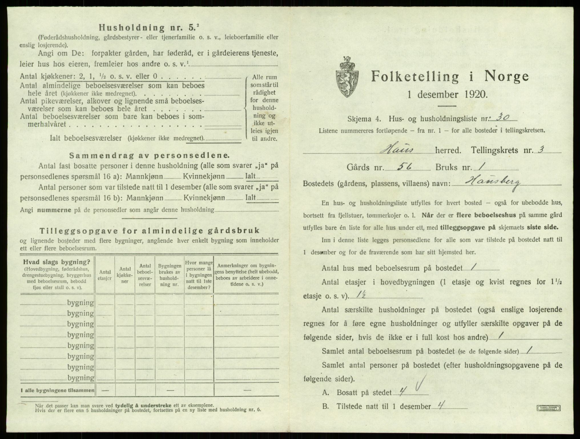 SAB, 1920 census for Haus, 1920, p. 251