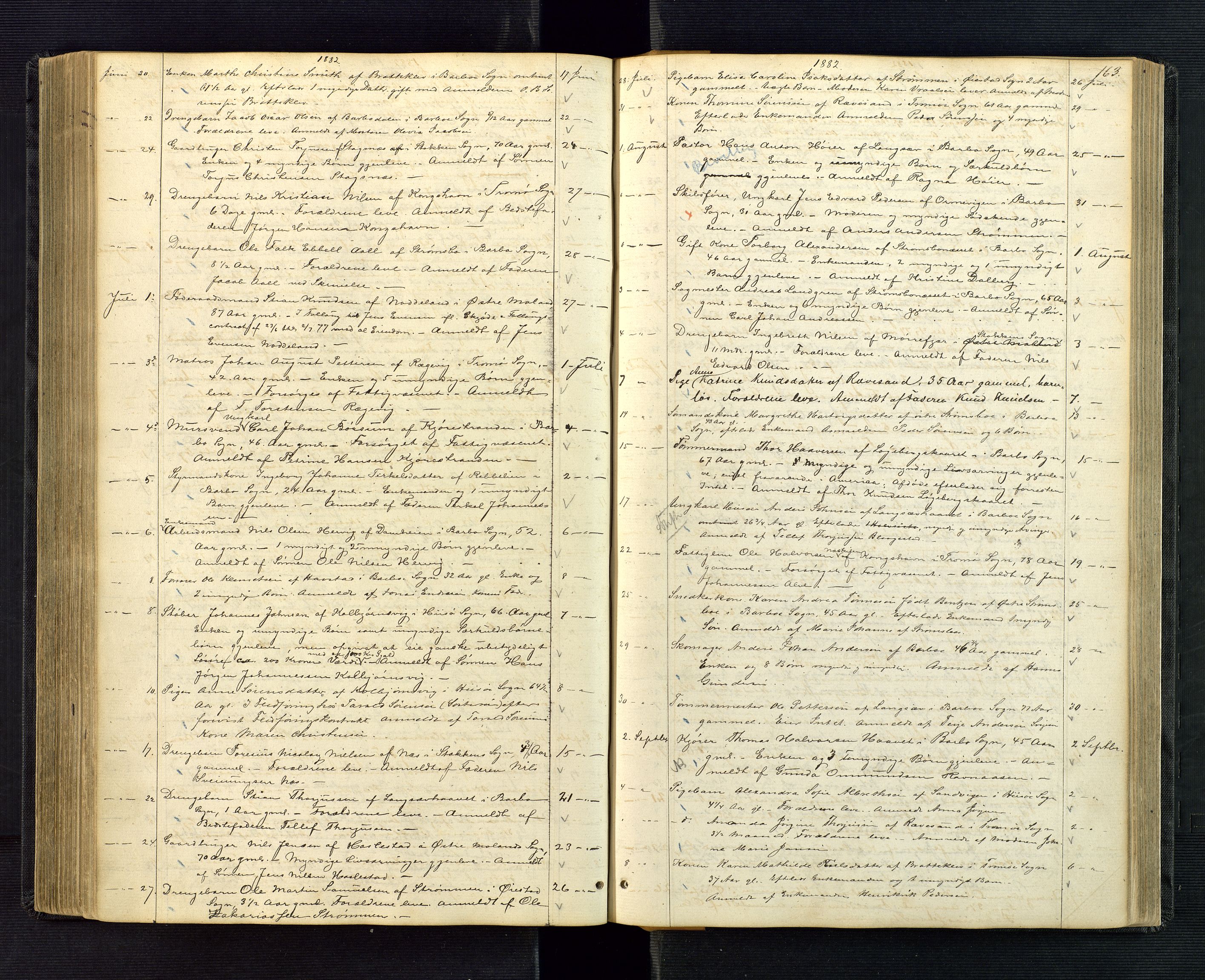 Nedenes sorenskriveri, AV/SAK-1221-0006/H/Ha/L0002: Dødsfallsfortegnelse nr 2, 1863-1889, p. 163