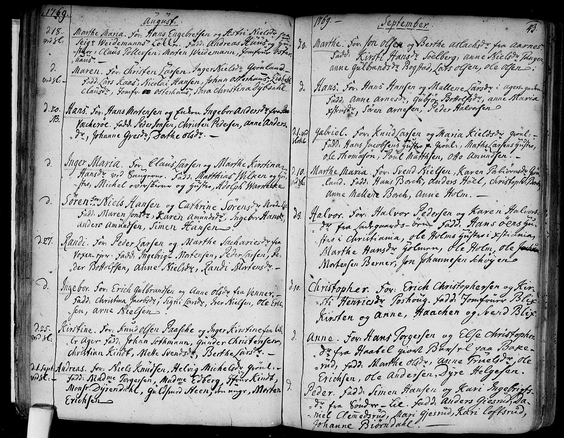 Aker prestekontor kirkebøker, SAO/A-10861/F/L0009: Parish register (official) no. 9, 1765-1785, p. 43