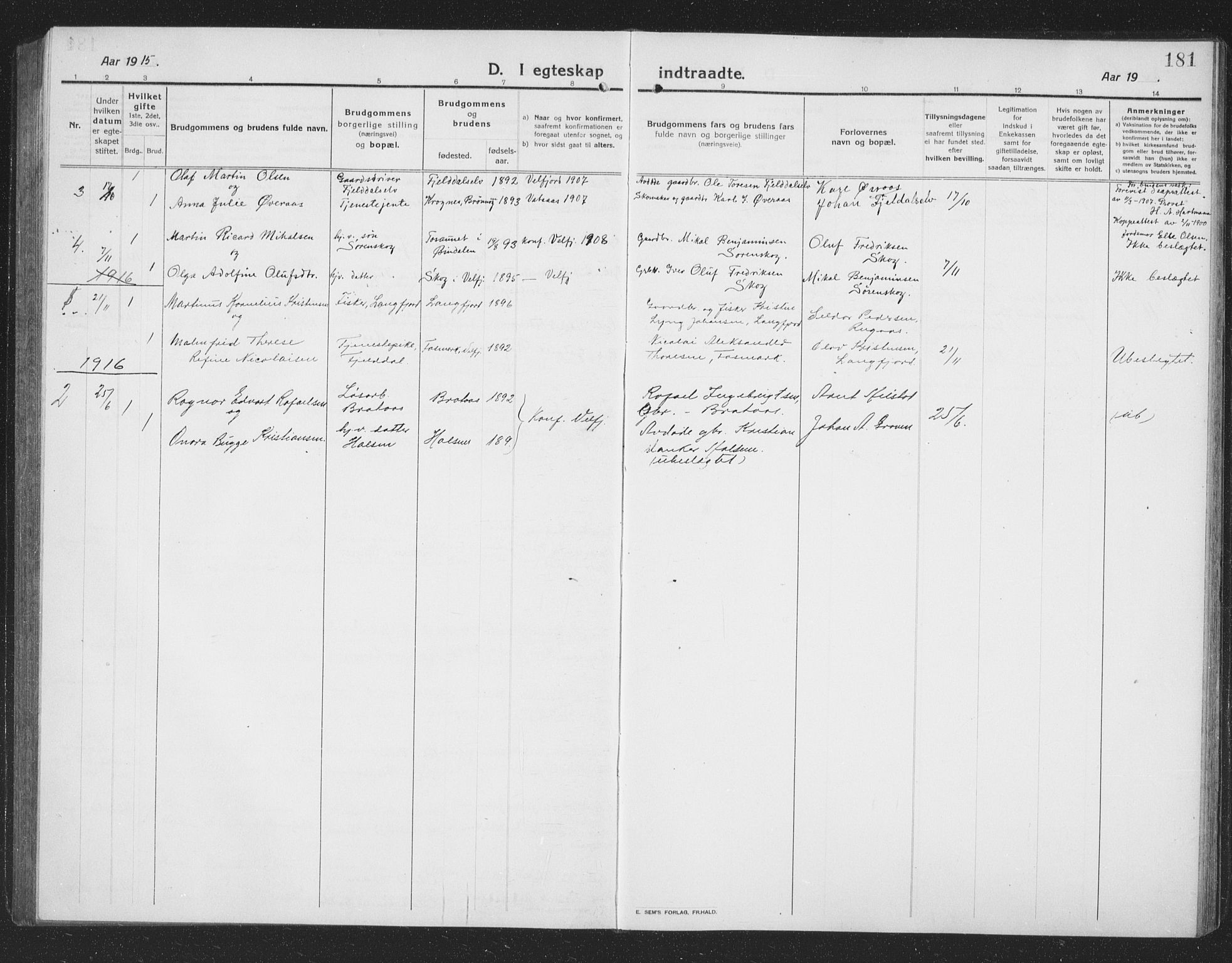 Ministerialprotokoller, klokkerbøker og fødselsregistre - Nordland, AV/SAT-A-1459/814/L0231: Parish register (copy) no. 814C04, 1912-1926, p. 181