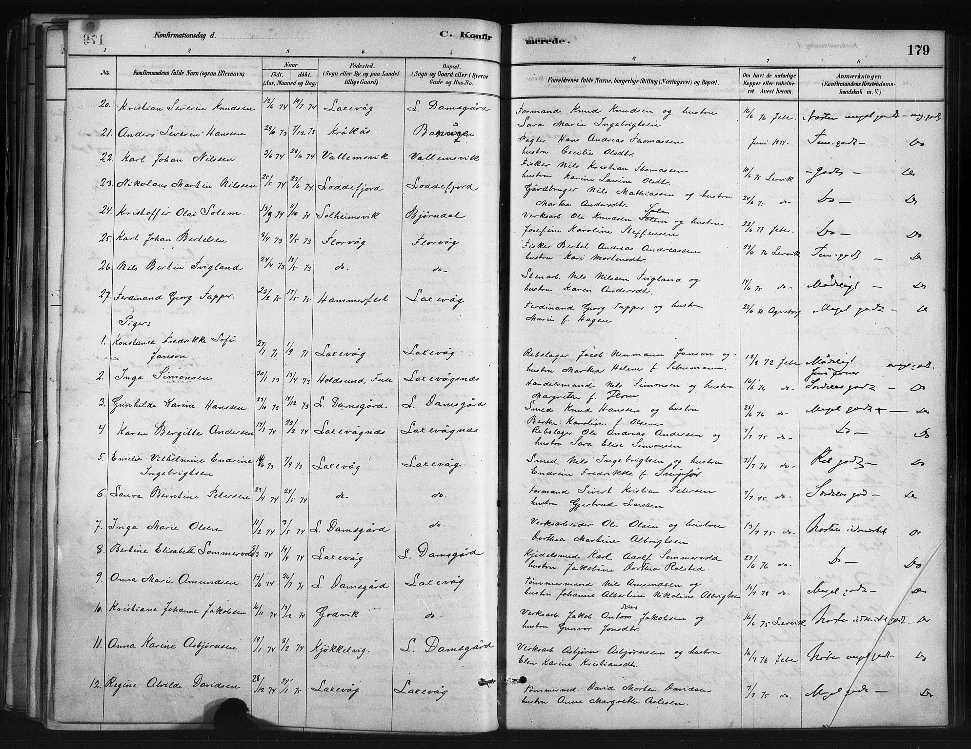Askøy Sokneprestembete, SAB/A-74101/H/Ha/Haa/Haae/L0002: Parish register (official) no. E 2, 1878-1891, p. 179