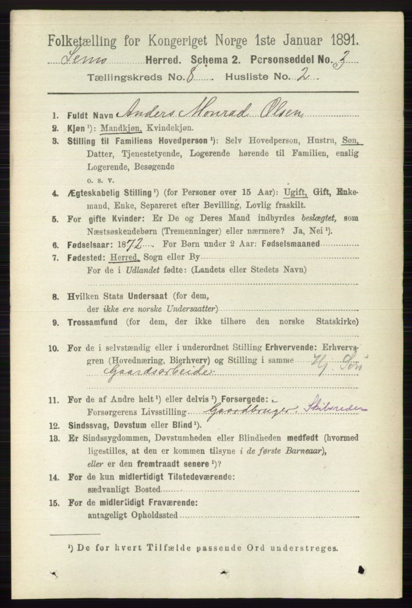 RA, 1891 census for 0721 Sem, 1891, p. 3825