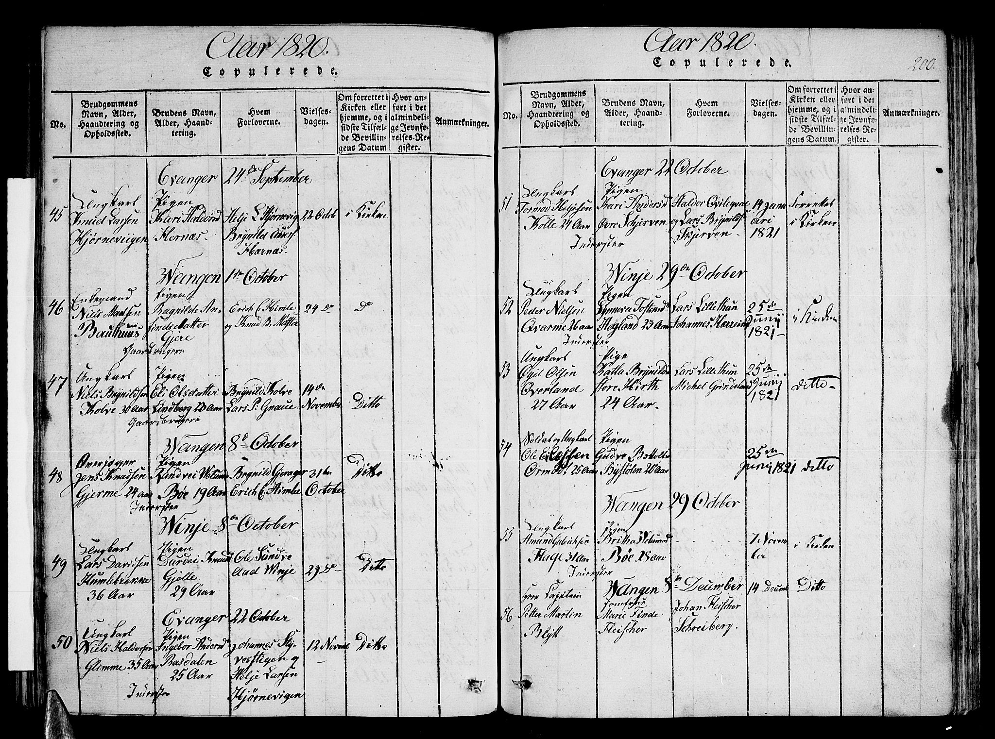 Voss sokneprestembete, AV/SAB-A-79001/H/Haa: Parish register (official) no. A 11, 1816-1827, p. 200