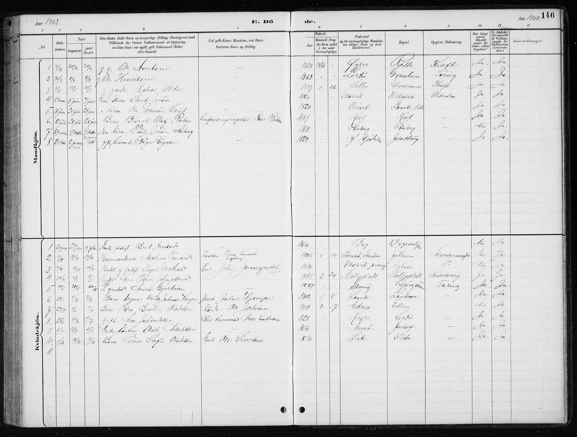Ministerialprotokoller, klokkerbøker og fødselsregistre - Nord-Trøndelag, AV/SAT-A-1458/710/L0096: Parish register (copy) no. 710C01, 1892-1925, p. 146