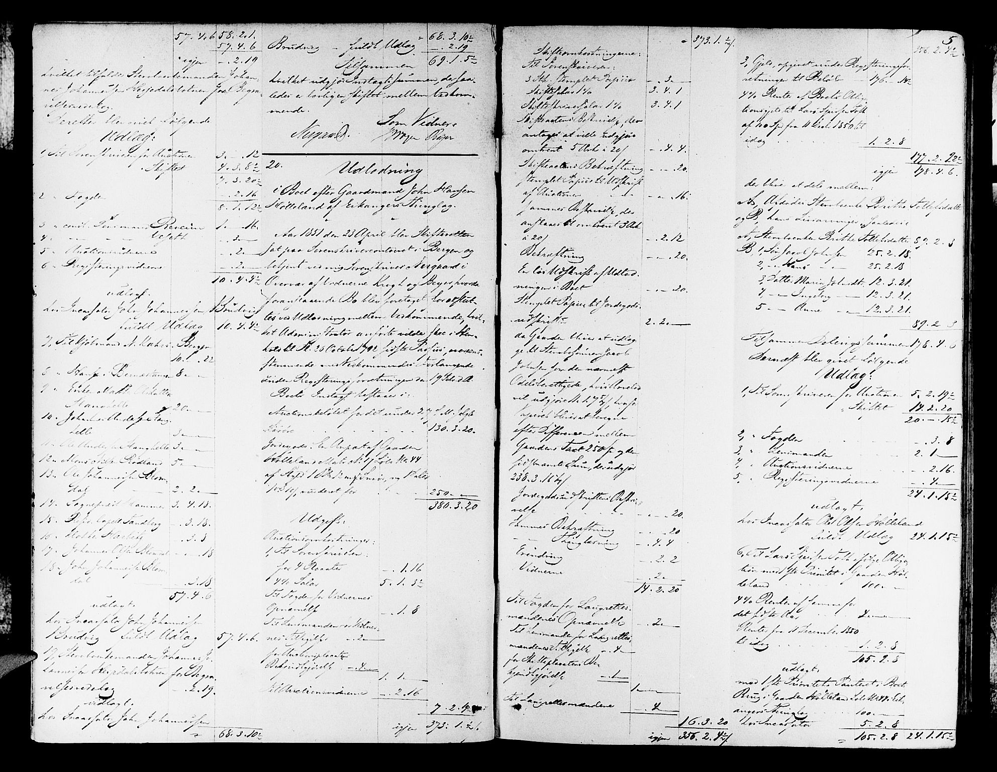 Nordhordland sorenskrivar, AV/SAB-A-2901/1/H/Hd/Hda/L0005: Skifteutlodningsprotokollar, 1851-1857, p. 4b-5a