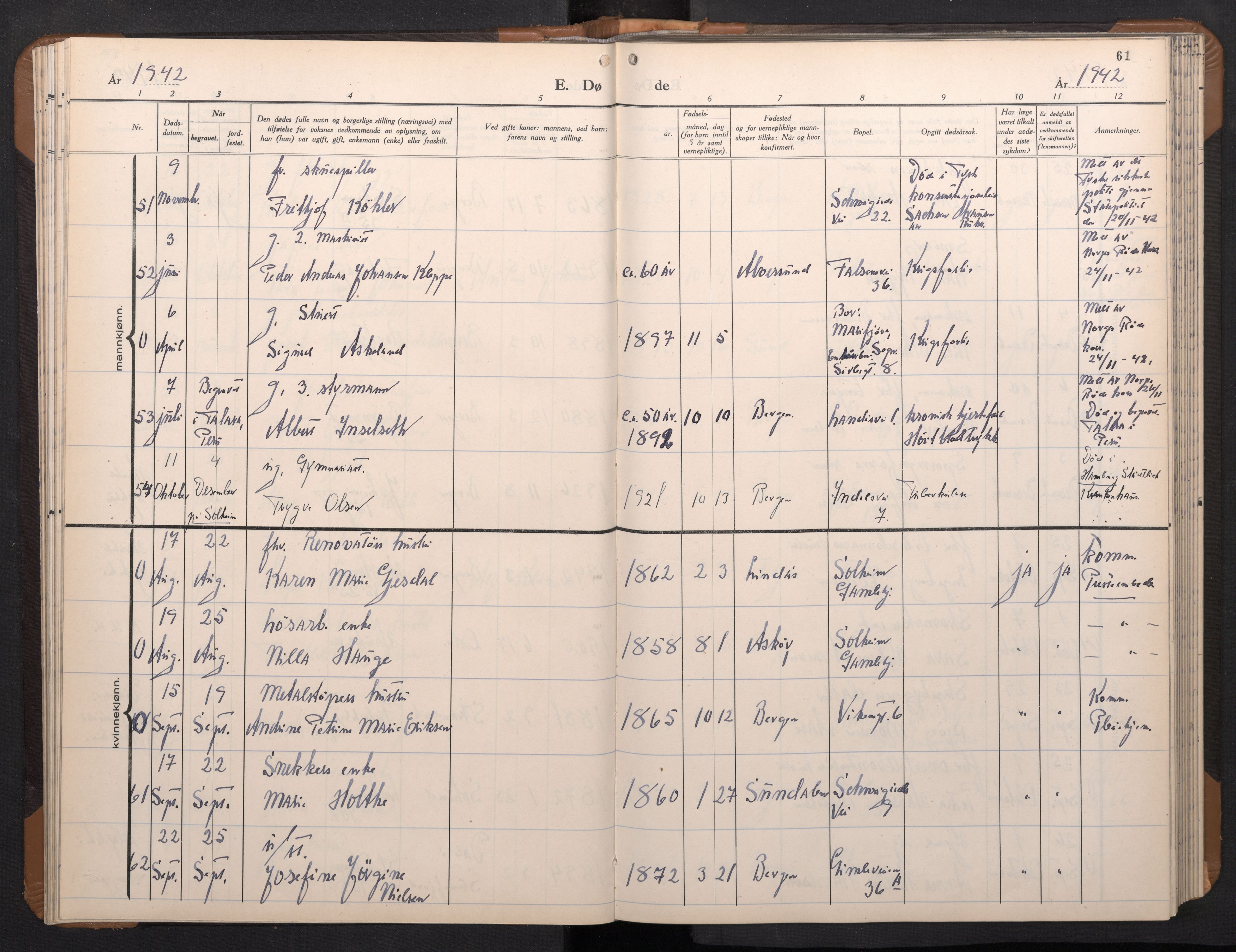 Årstad Sokneprestembete, AV/SAB-A-79301/H/Hab/L0026: Parish register (copy) no. D 3, 1940-1950, p. 60b-61a