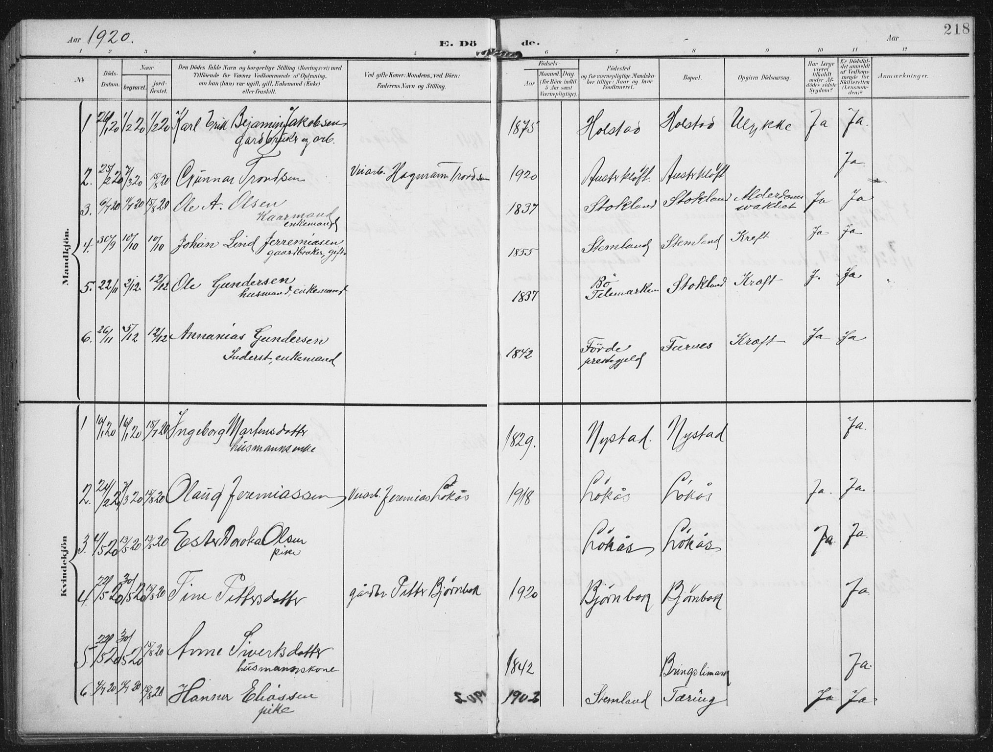 Ministerialprotokoller, klokkerbøker og fødselsregistre - Nordland, AV/SAT-A-1459/851/L0726: Parish register (copy) no. 851C01, 1902-1924, p. 218