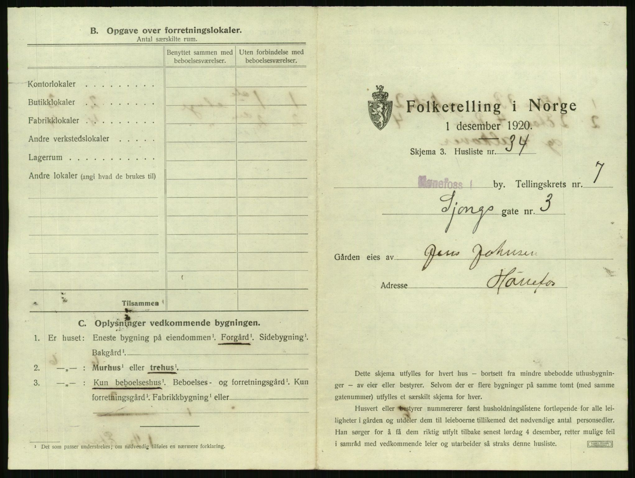 SAKO, 1920 census for Hønefoss, 1920, p. 746