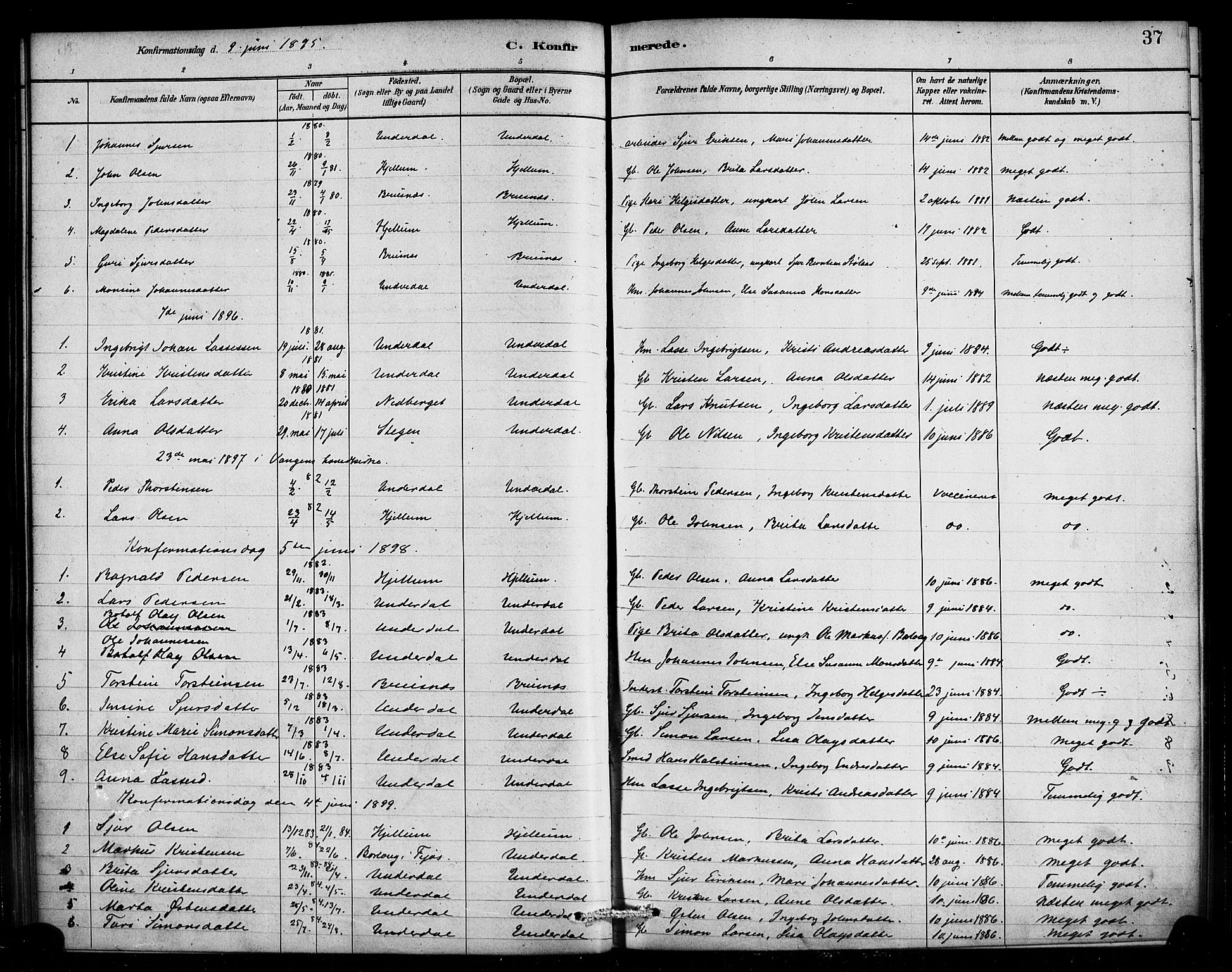 Aurland sokneprestembete, SAB/A-99937/H/Ha/Hae/L0001: Parish register (official) no. E 1, 1880-1907, p. 37