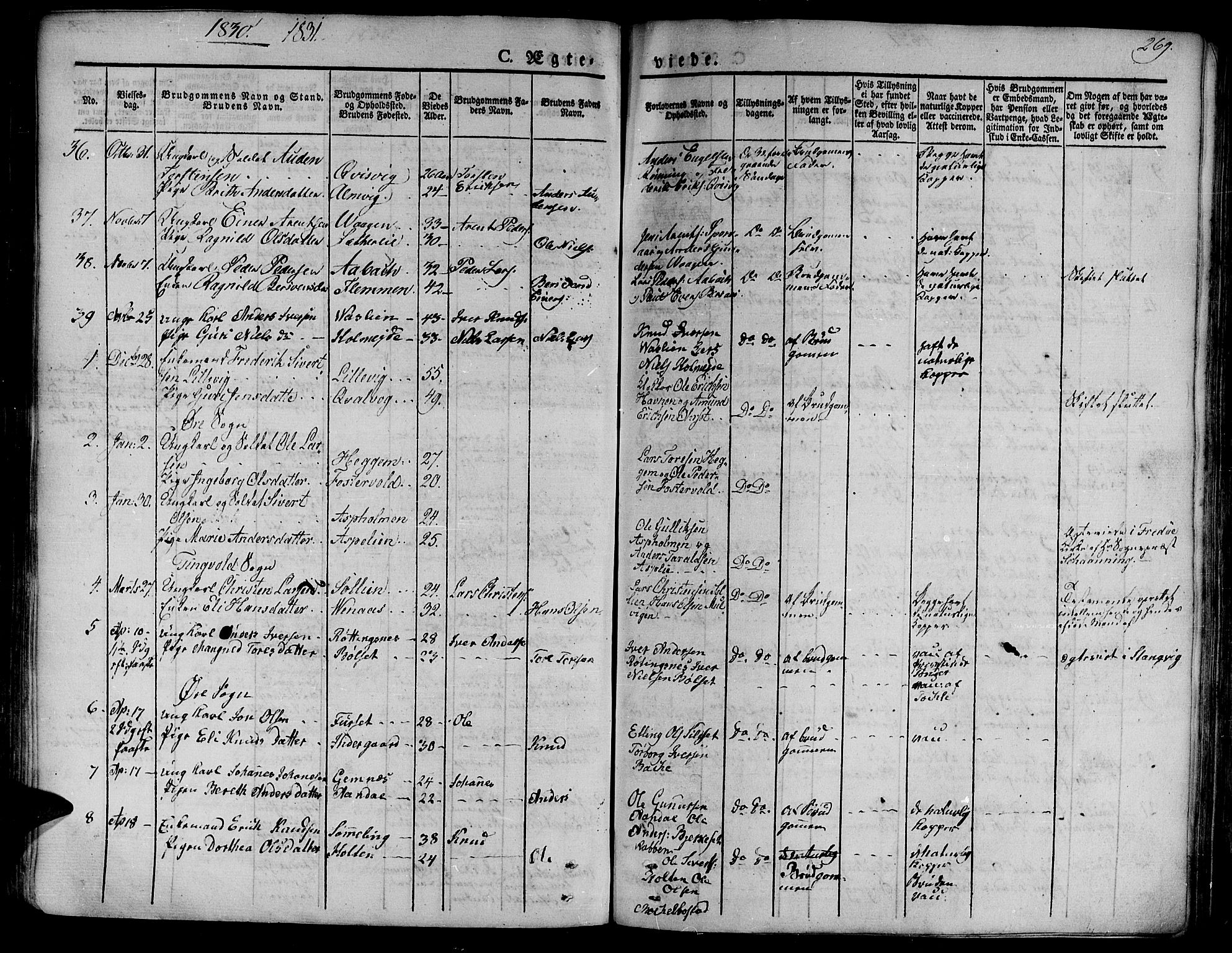 Ministerialprotokoller, klokkerbøker og fødselsregistre - Møre og Romsdal, AV/SAT-A-1454/586/L0983: Parish register (official) no. 586A09, 1829-1843, p. 269