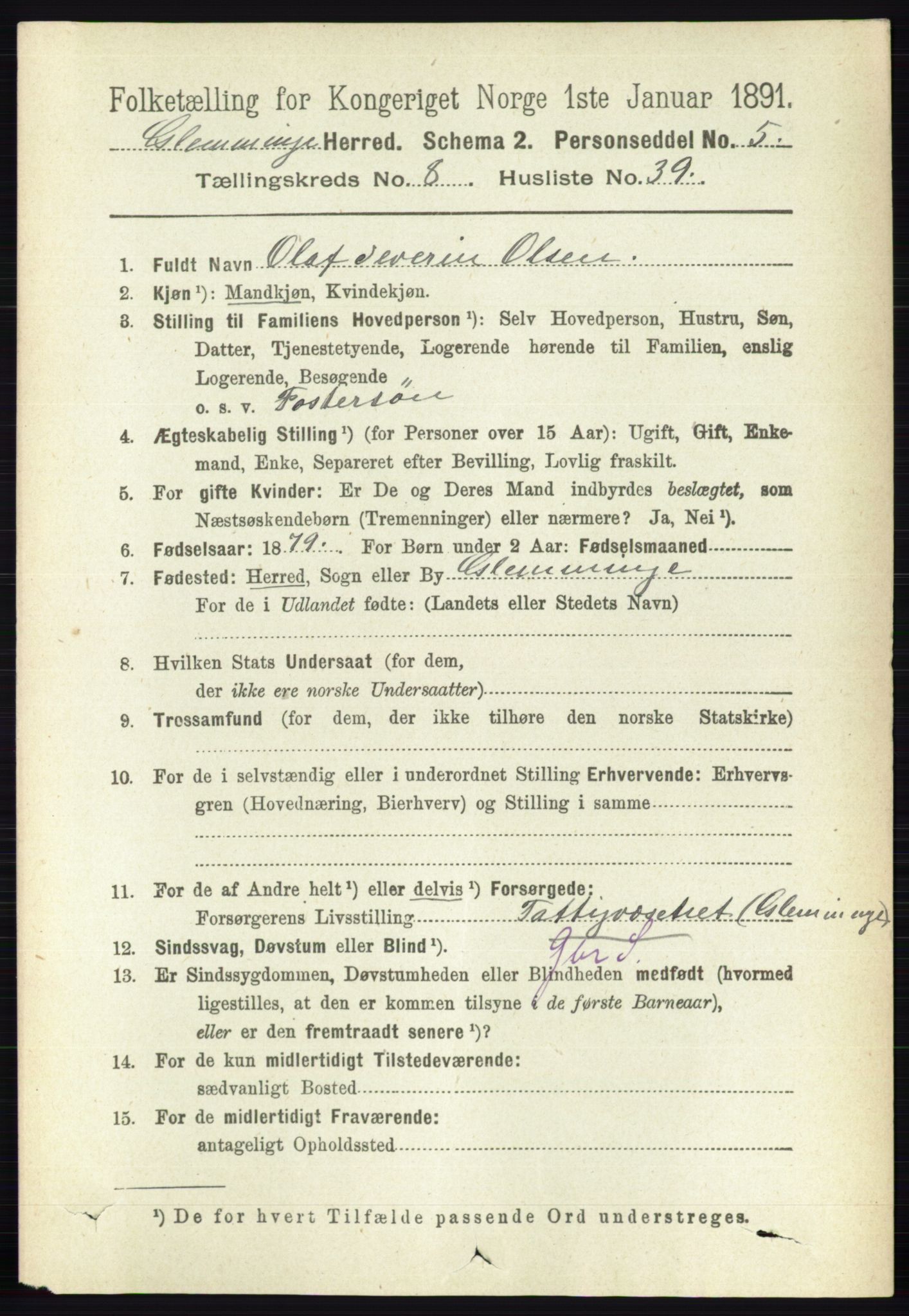 RA, 1891 census for 0132 Glemmen, 1891, p. 9537