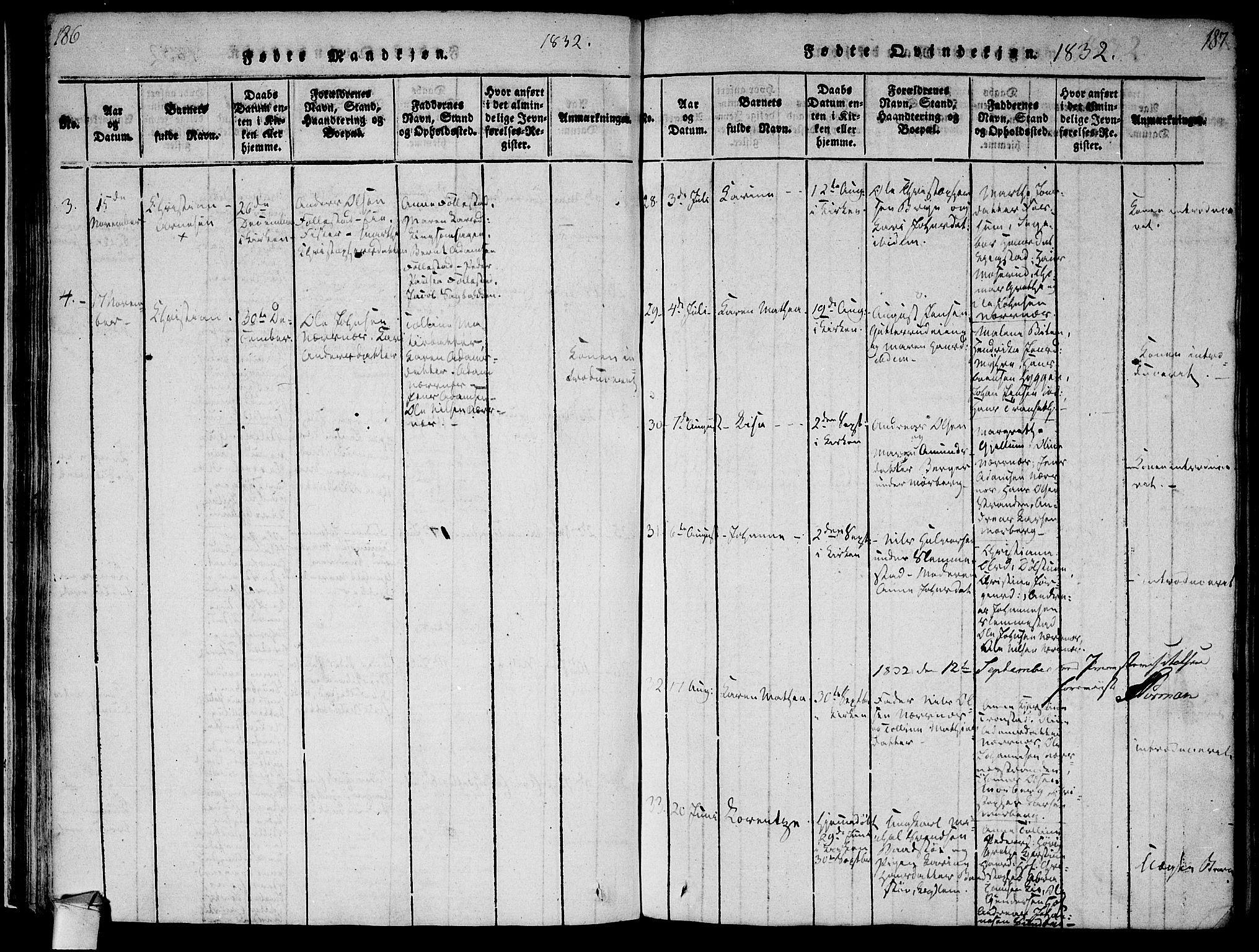 Røyken kirkebøker, AV/SAKO-A-241/F/Fa/L0004: Parish register (official) no. 4, 1814-1832, p. 186-187