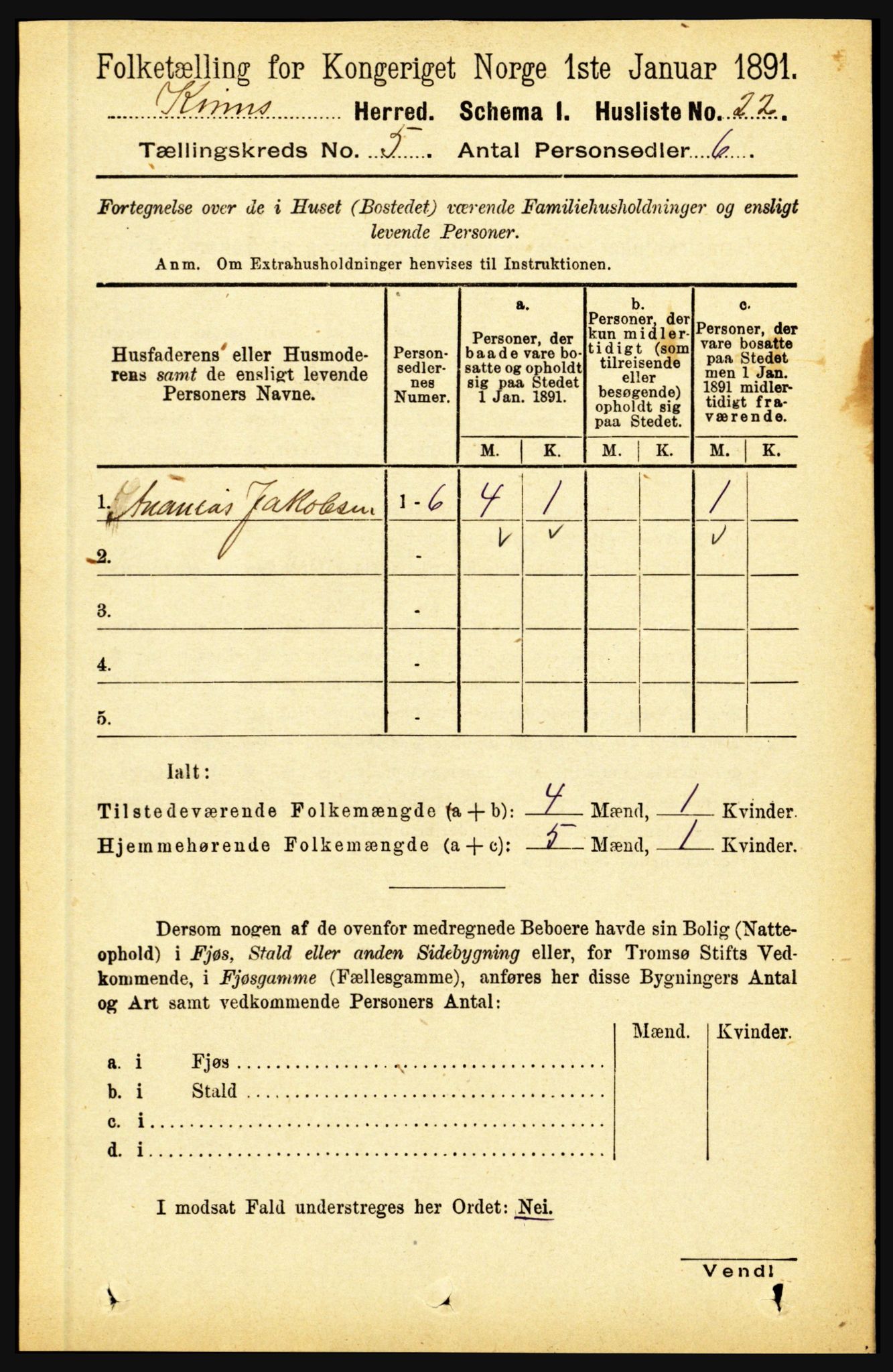 RA, 1891 census for 1437 Kinn, 1891, p. 1761