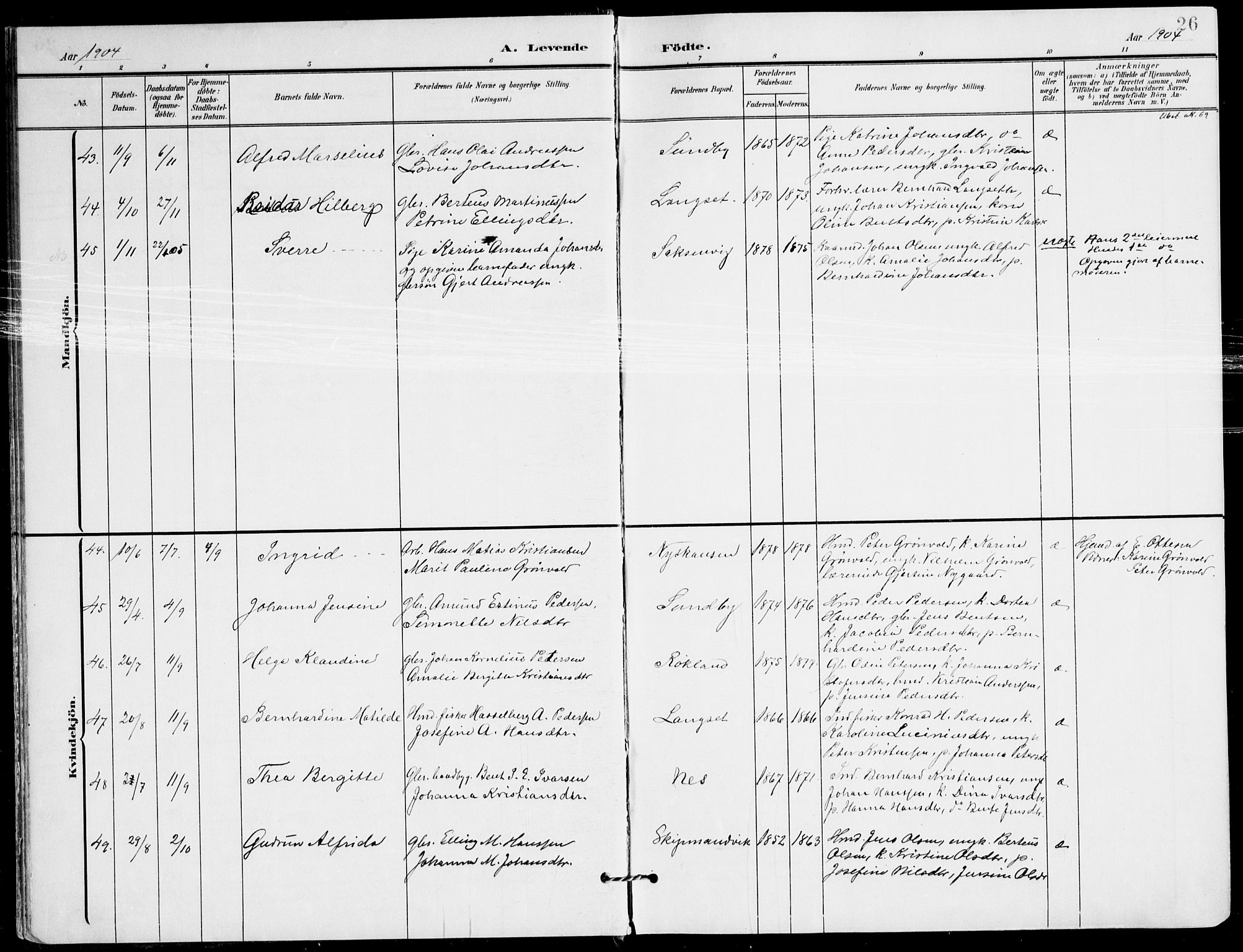 Ministerialprotokoller, klokkerbøker og fødselsregistre - Nordland, AV/SAT-A-1459/847/L0672: Parish register (official) no. 847A12, 1902-1919, p. 26