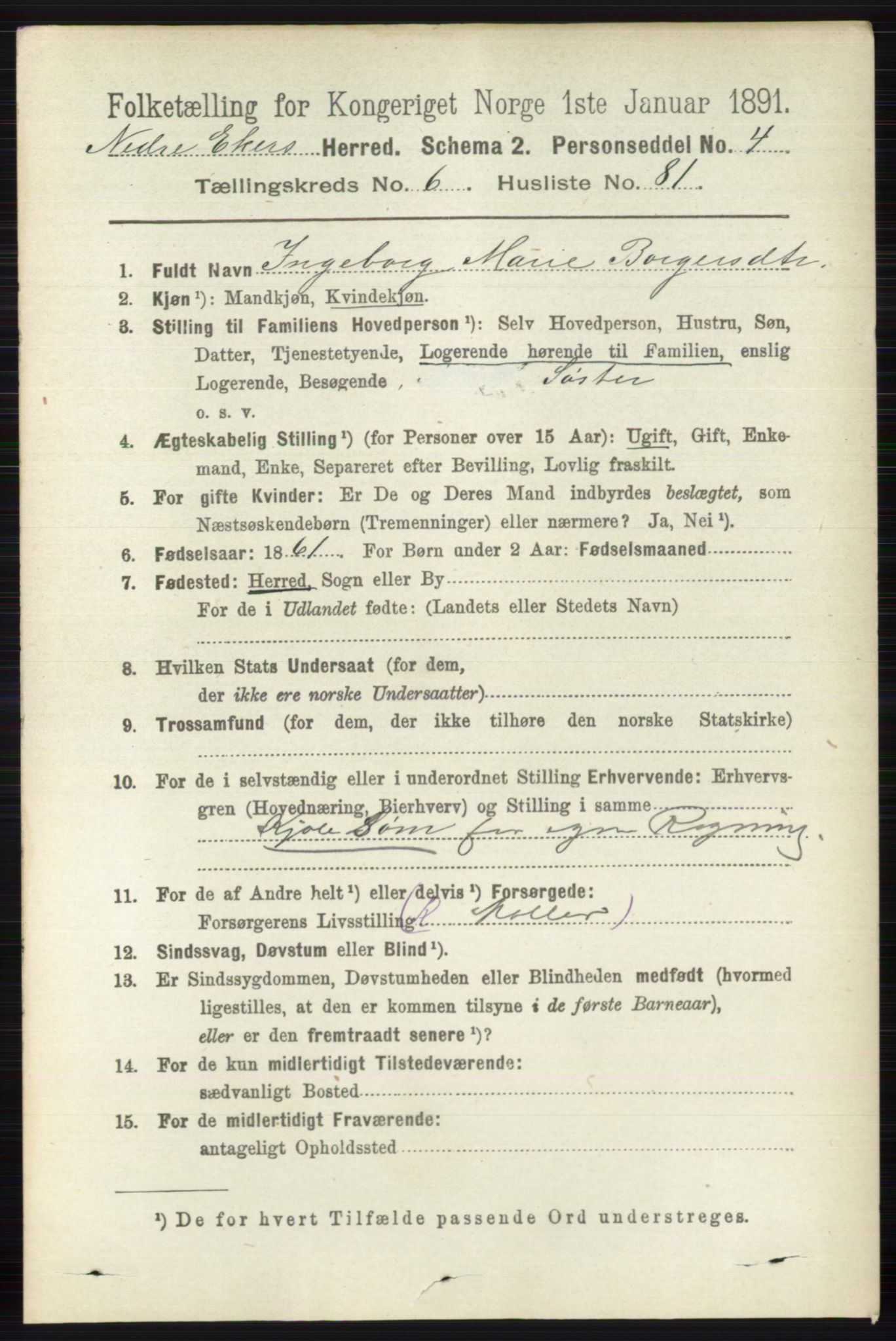 RA, 1891 census for 0625 Nedre Eiker, 1891, p. 3312