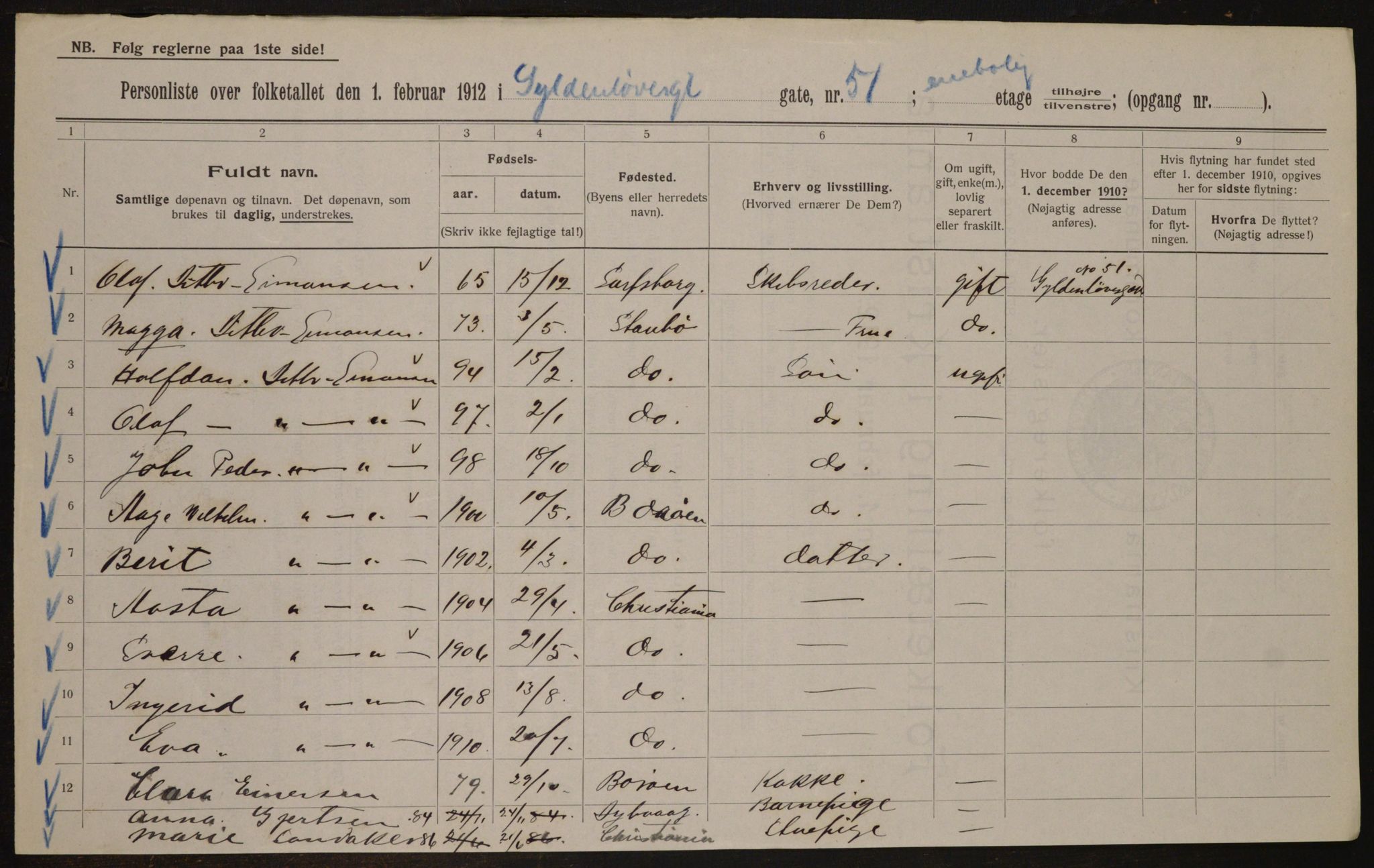 OBA, Municipal Census 1912 for Kristiania, 1912, p. 32693