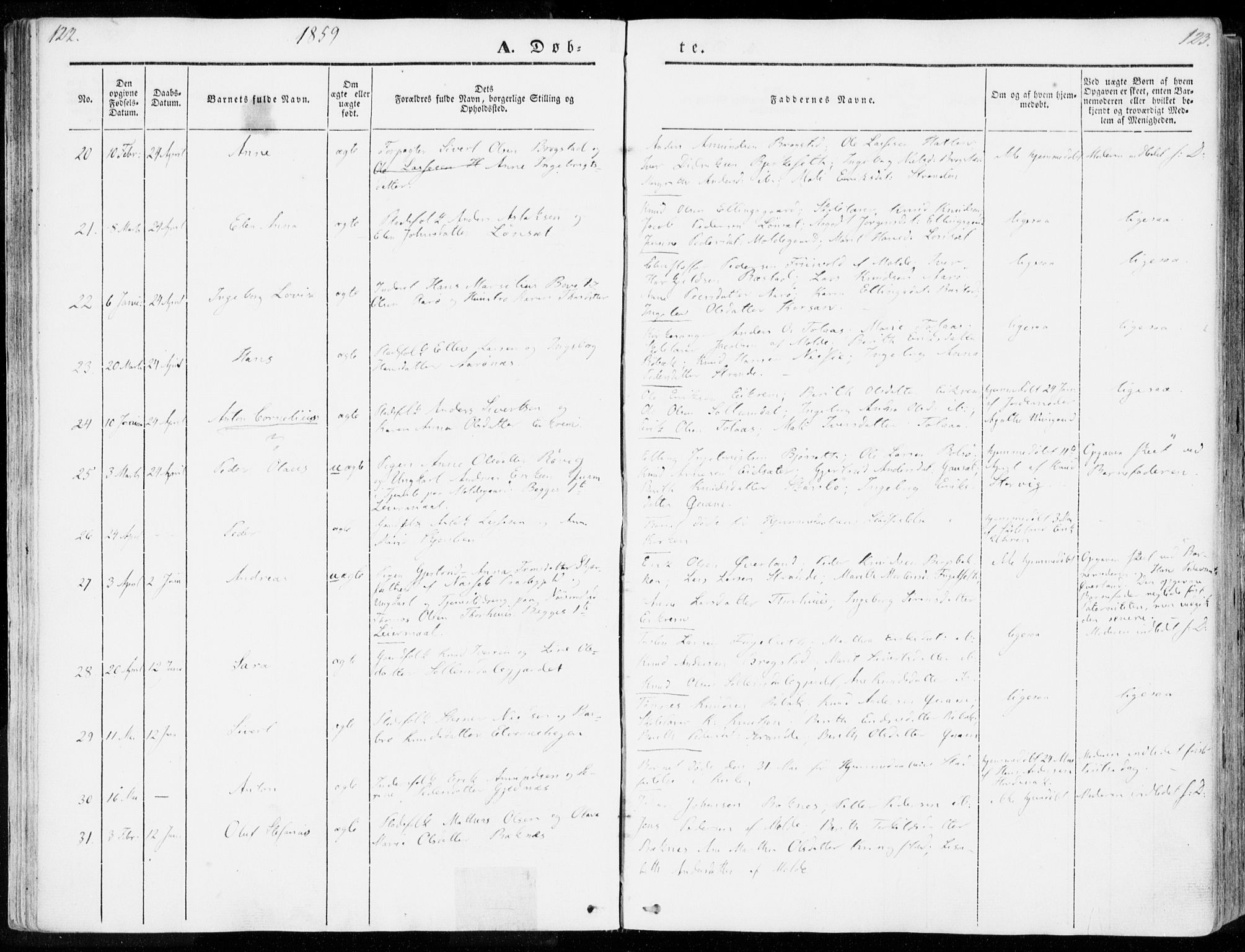 Ministerialprotokoller, klokkerbøker og fødselsregistre - Møre og Romsdal, SAT/A-1454/555/L0653: Parish register (official) no. 555A04, 1843-1869, p. 122-123
