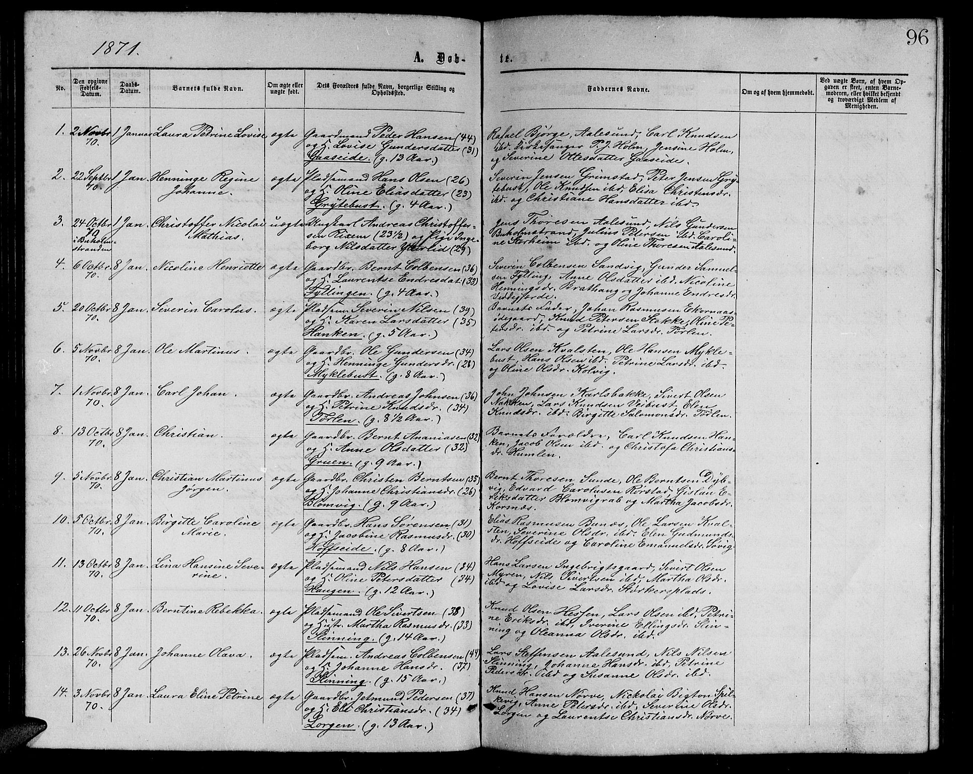 Ministerialprotokoller, klokkerbøker og fødselsregistre - Møre og Romsdal, AV/SAT-A-1454/528/L0428: Parish register (copy) no. 528C09, 1864-1880, p. 96