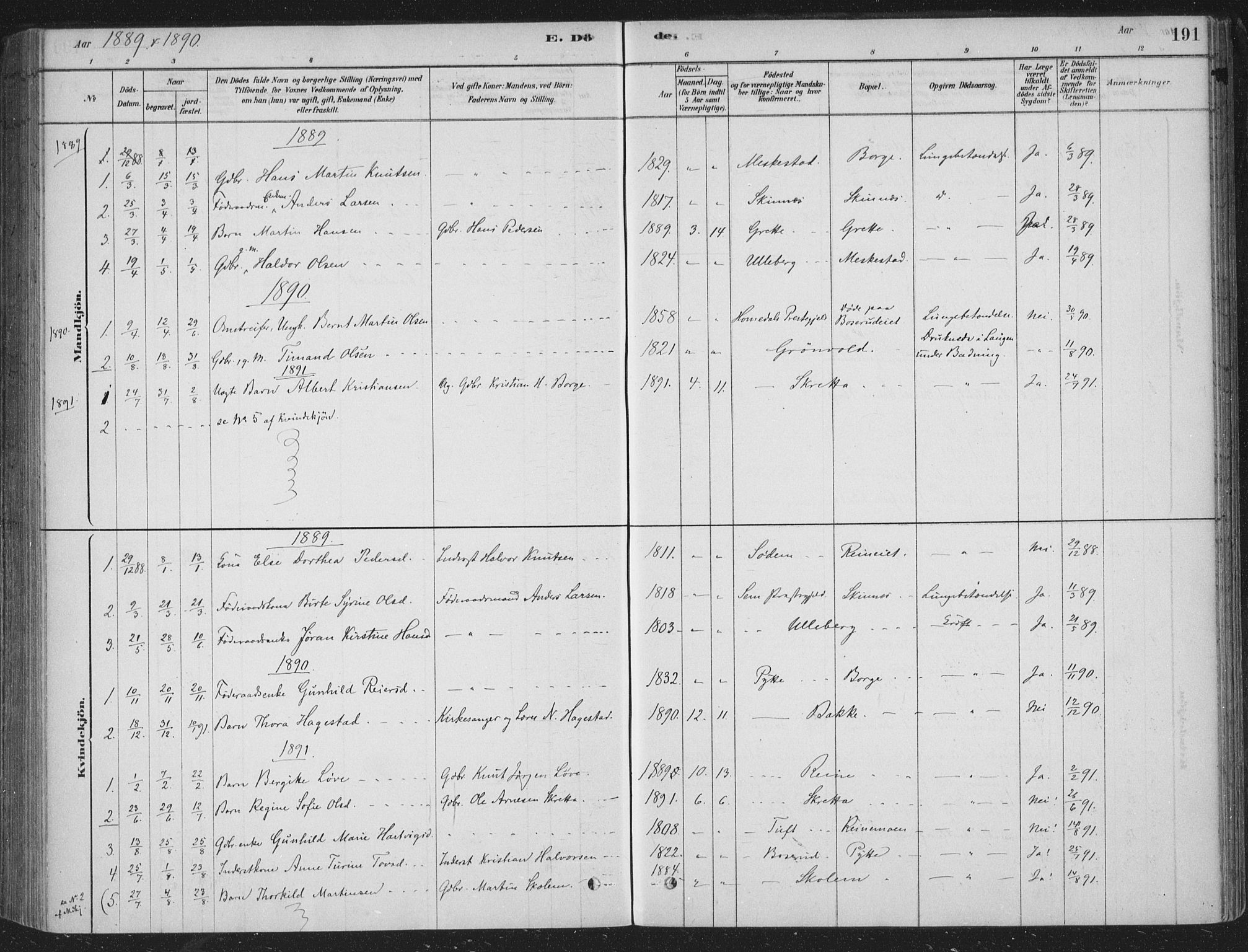 Sandsvær kirkebøker, AV/SAKO-A-244/F/Fe/L0001: Parish register (official) no. V 1, 1878-1936, p. 191