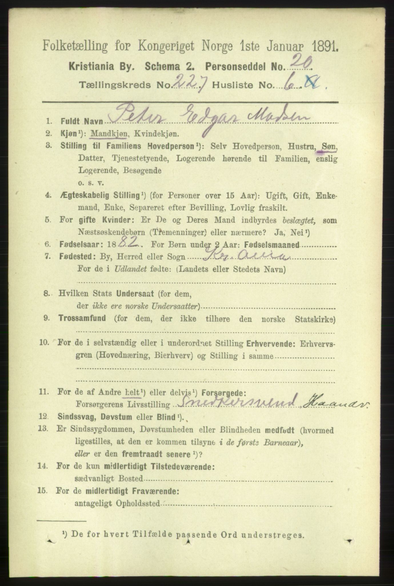 RA, 1891 census for 0301 Kristiania, 1891, p. 138700