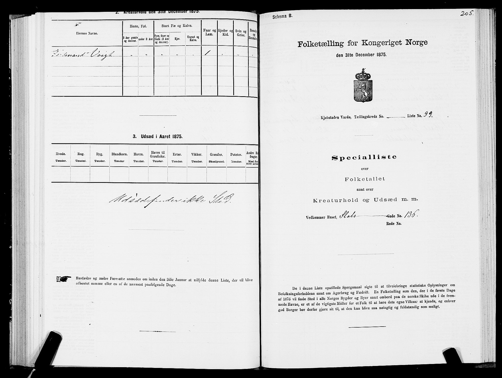 SATØ, 1875 census for 2002B Vardø/Vardø, 1875, p. 1205