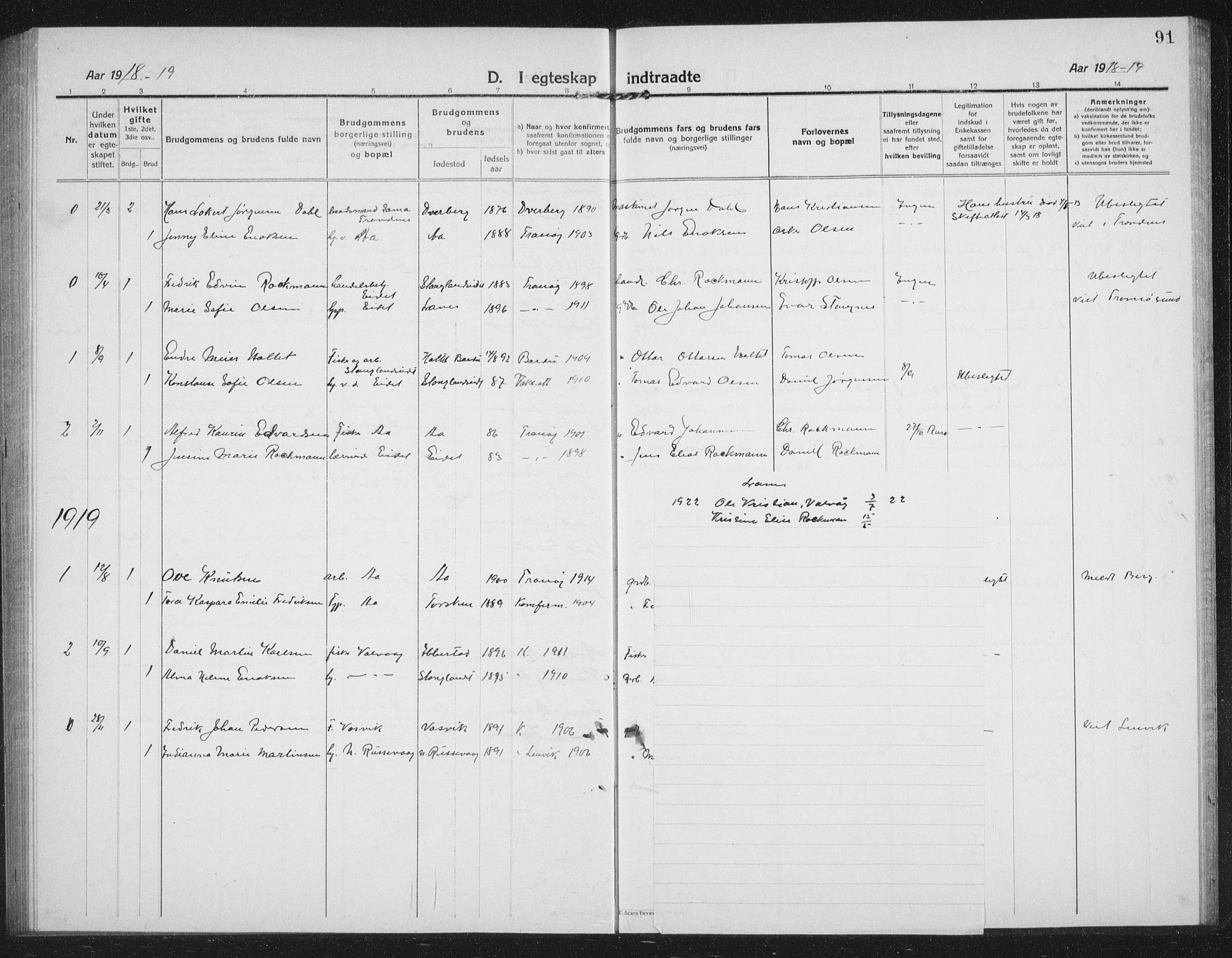 Tranøy sokneprestkontor, AV/SATØ-S-1313/I/Ia/Iab/L0019klokker: Parish register (copy) no. 19, 1914-1940, p. 91