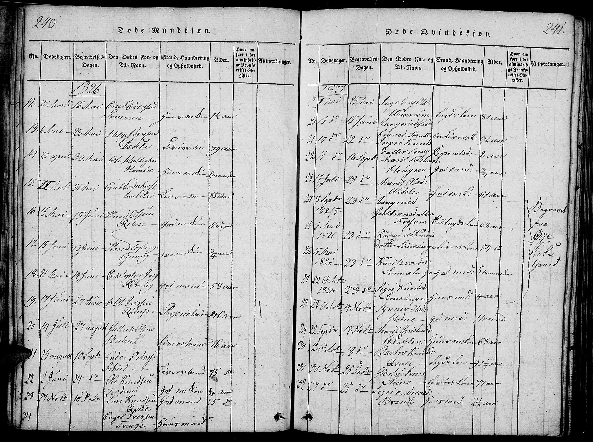 Slidre prestekontor, SAH/PREST-134/H/Ha/Haa/L0002: Parish register (official) no. 2, 1814-1830, p. 240-241