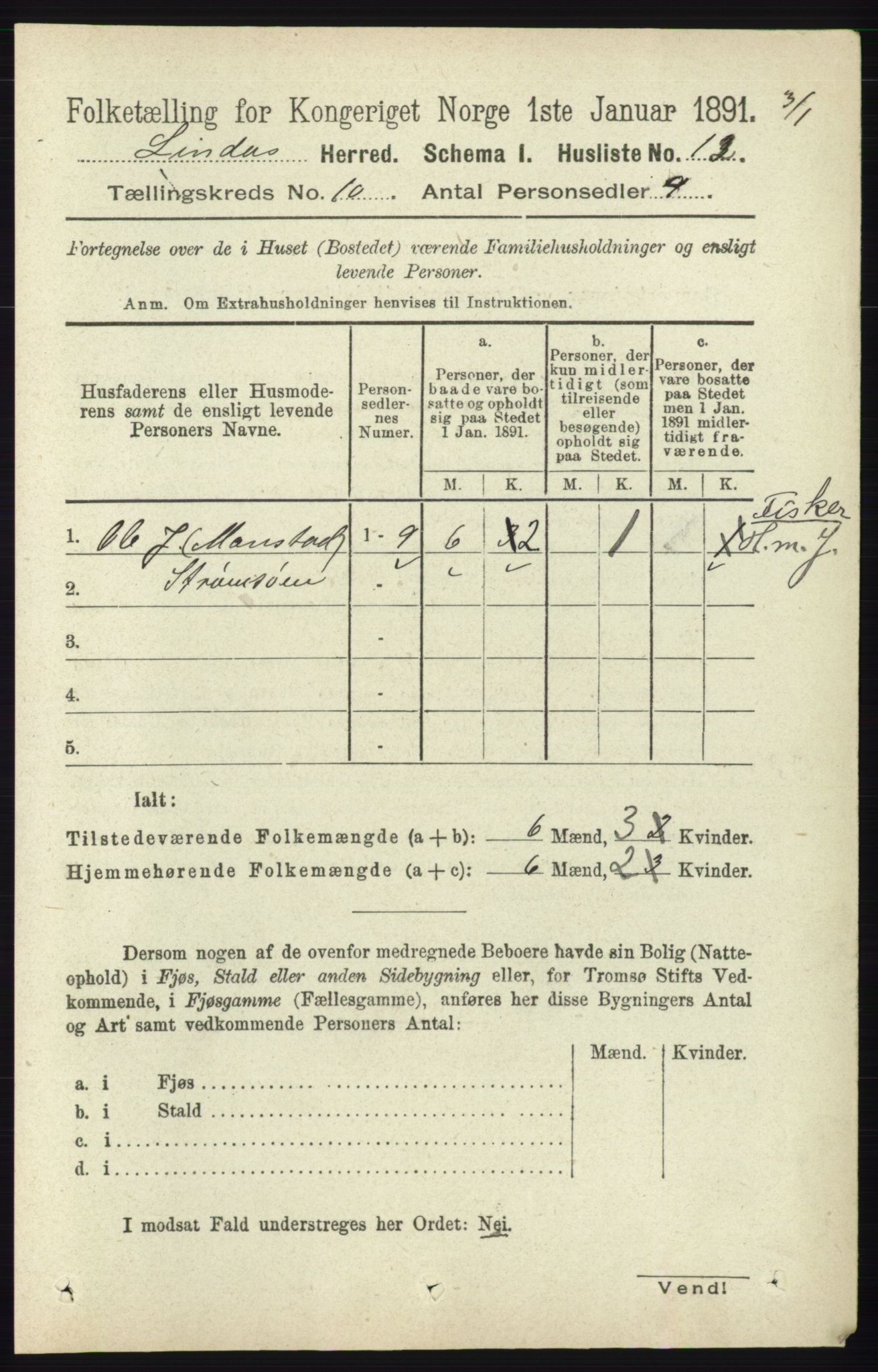 RA, 1891 census for 1263 Lindås, 1891, p. 3386