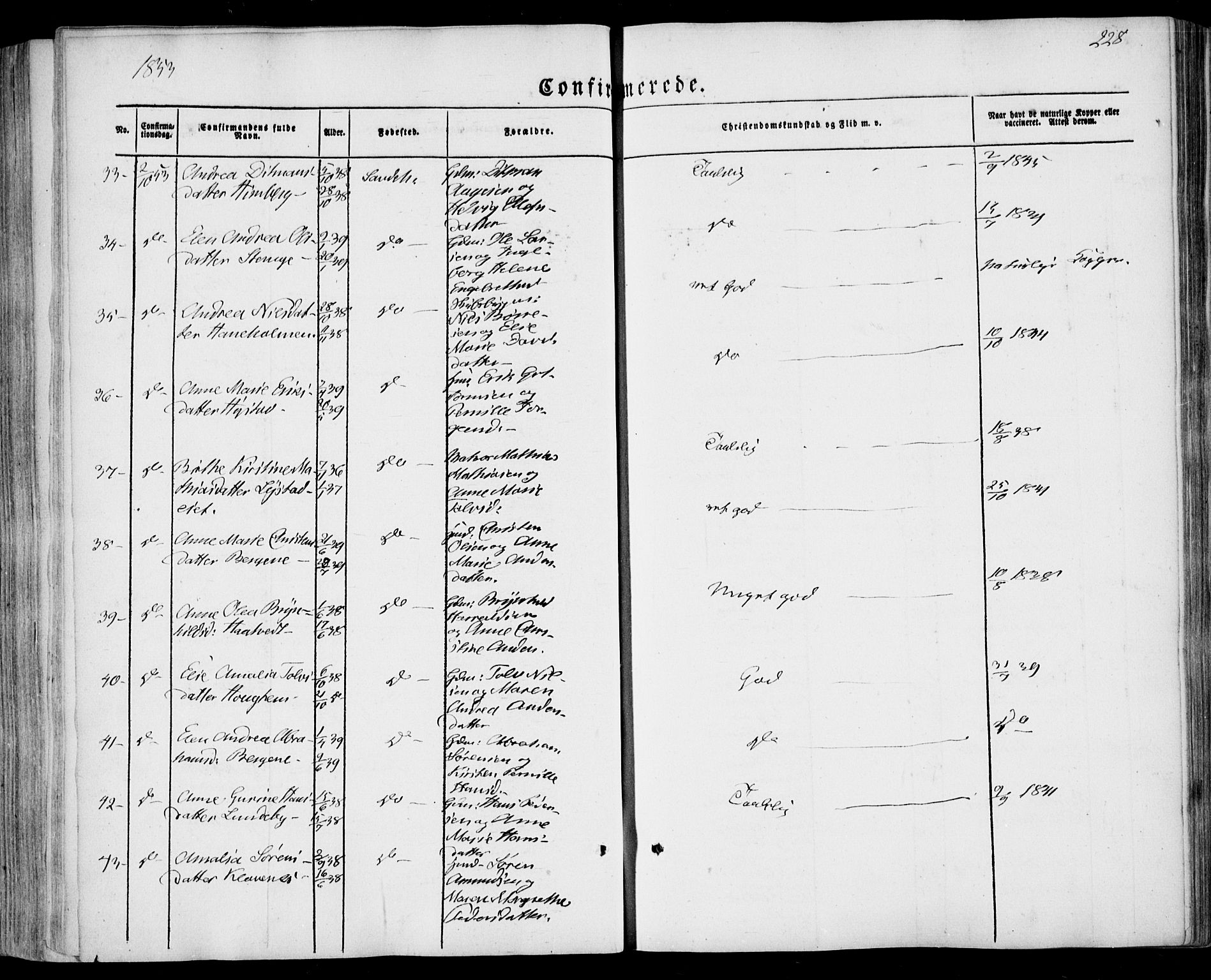 Sandar kirkebøker, SAKO/A-243/F/Fa/L0006: Parish register (official) no. 6, 1847-1860, p. 228