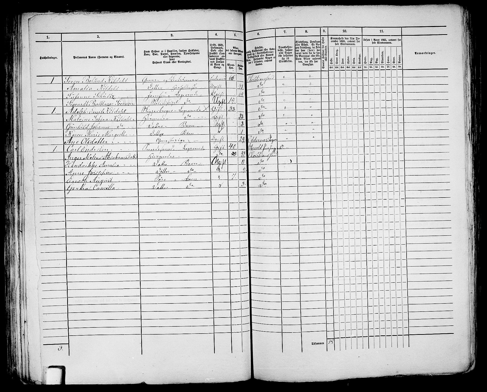 RA, 1865 census for Kristiansand, 1865, p. 94