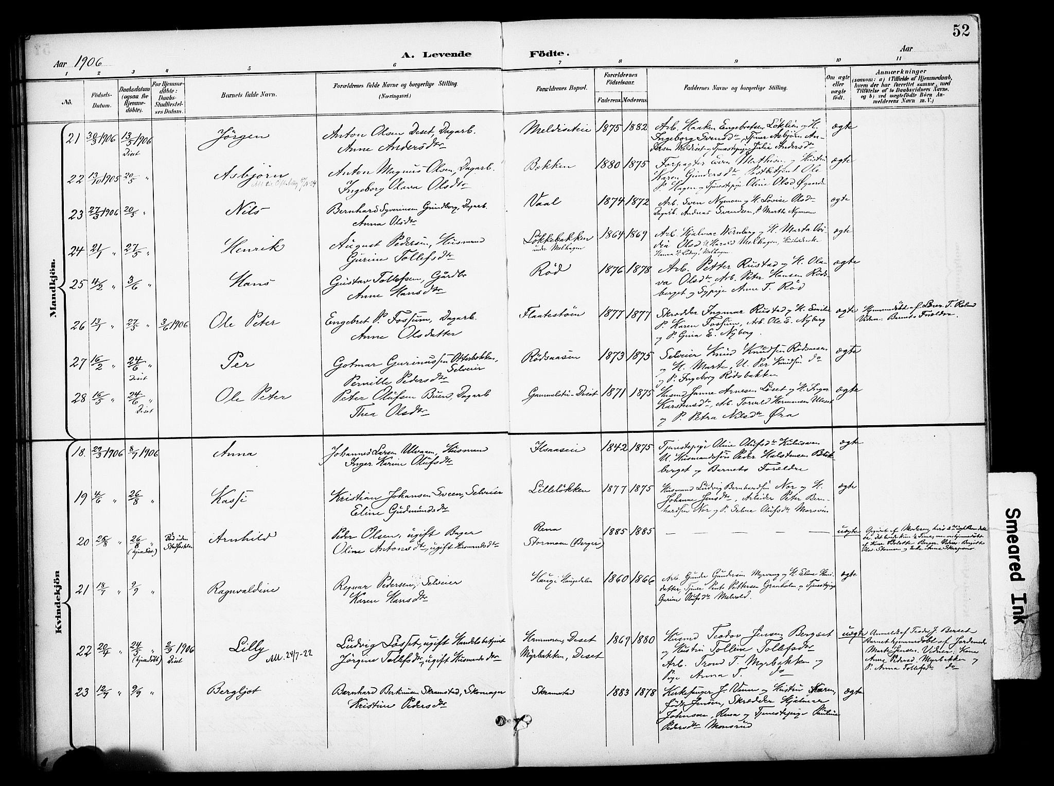 Åmot prestekontor, Hedmark, AV/SAH-PREST-056/H/Ha/Haa/L0013: Parish register (official) no. 13, 1898-1906, p. 52