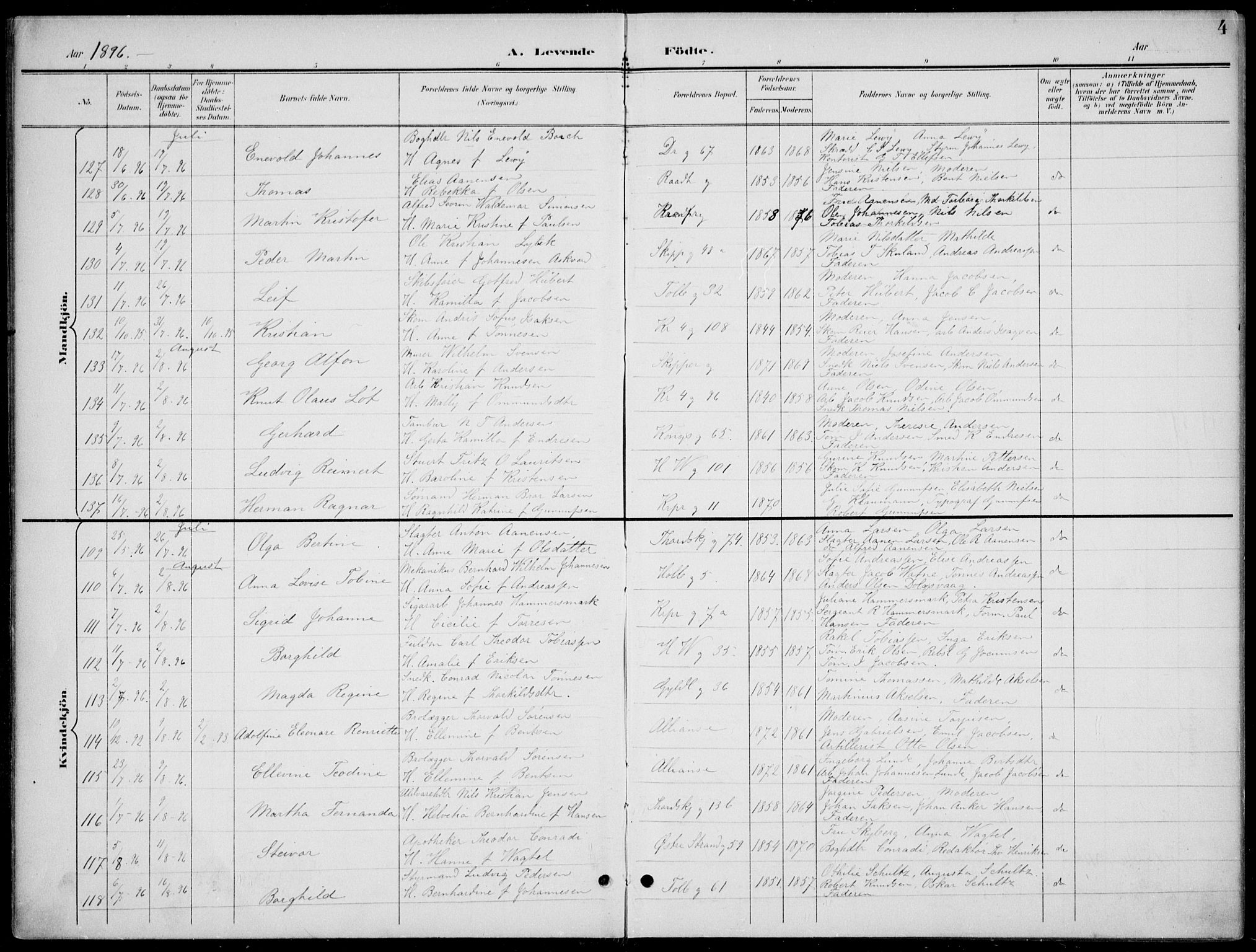 Kristiansand domprosti, AV/SAK-1112-0006/F/Fb/L0018: Parish register (copy) no. B 18, 1896-1905, p. 4
