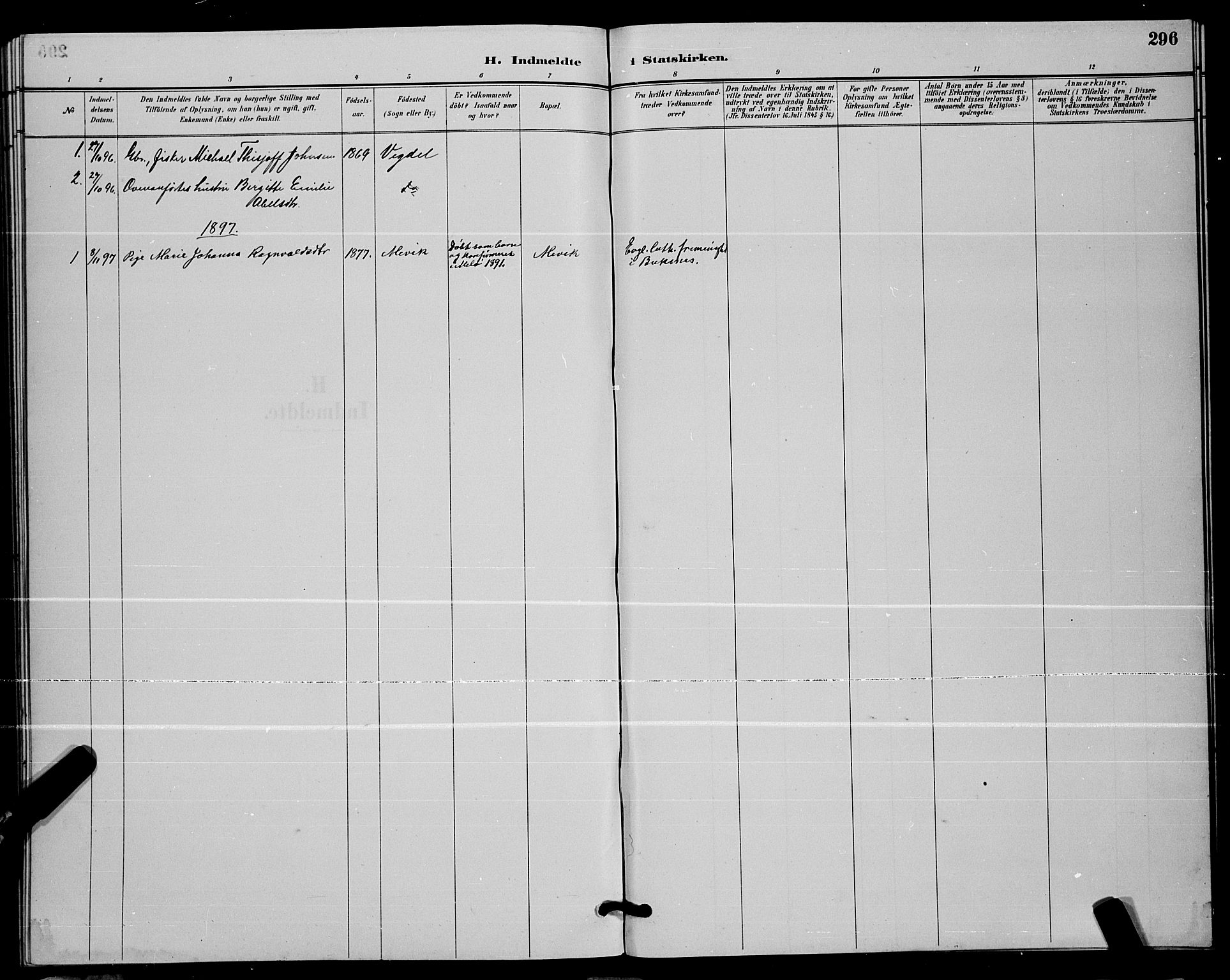 Ministerialprotokoller, klokkerbøker og fødselsregistre - Nordland, AV/SAT-A-1459/805/L0108: Parish register (copy) no. 805C04, 1885-1899, p. 296