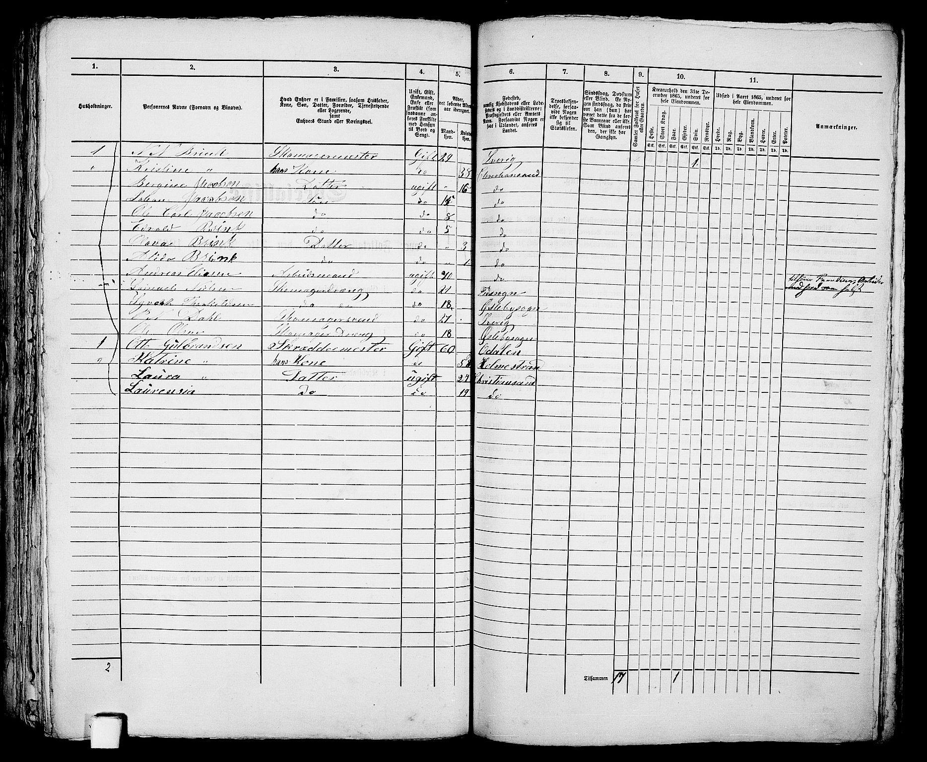 RA, 1865 census for Kristiansand, 1865, p. 422