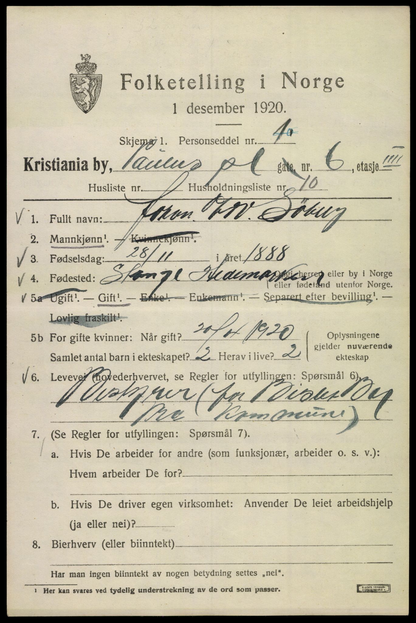 SAO, 1920 census for Kristiania, 1920, p. 446549