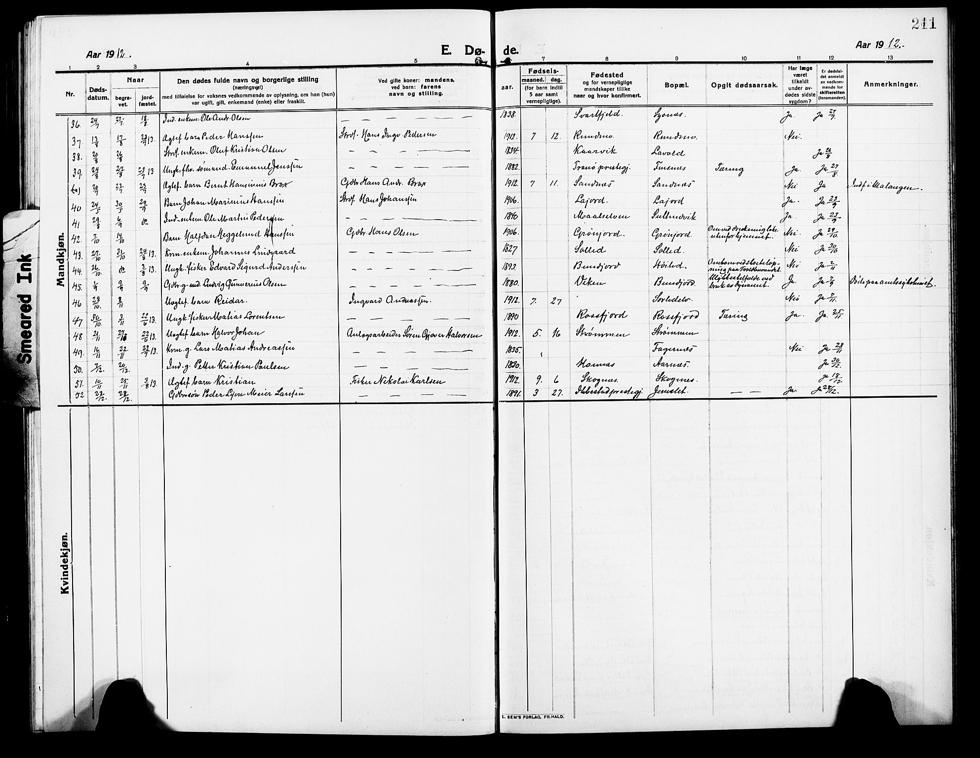 Lenvik sokneprestembete, AV/SATØ-S-1310/H/Ha/Hab/L0009klokker: Parish register (copy) no. 9, 1912-1926, p. 211