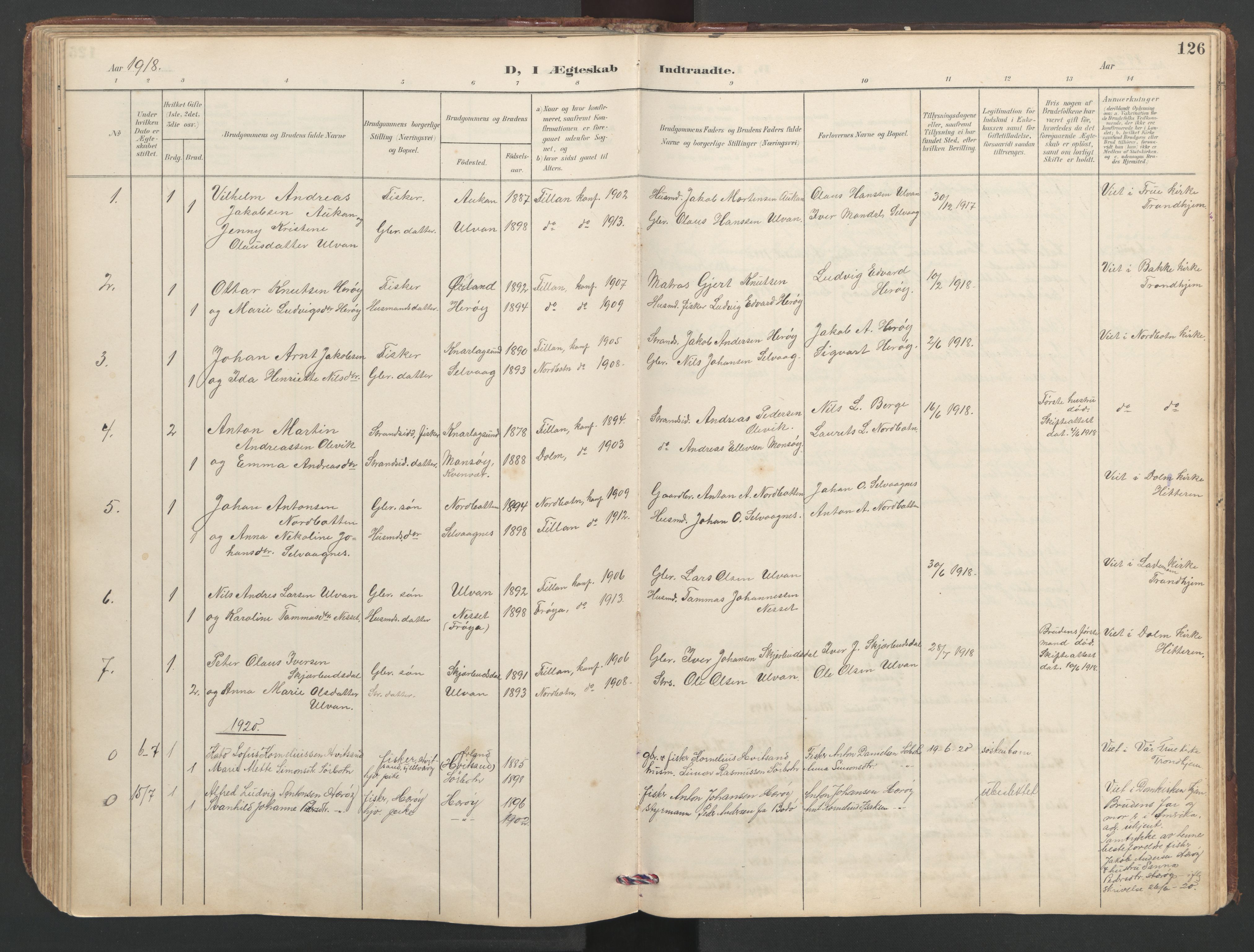 Ministerialprotokoller, klokkerbøker og fødselsregistre - Sør-Trøndelag, SAT/A-1456/638/L0571: Parish register (copy) no. 638C03, 1901-1930, p. 126